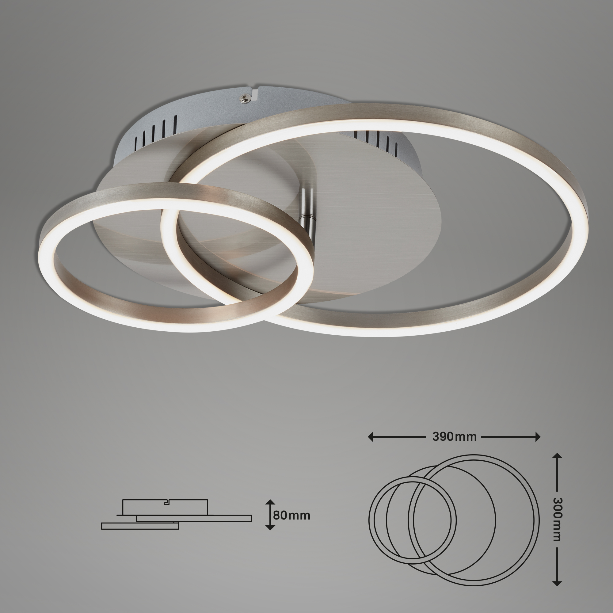 "Frames" LED Deckenleuchte - drehbar matt-nickel LED3 + LED Maßzeichnung