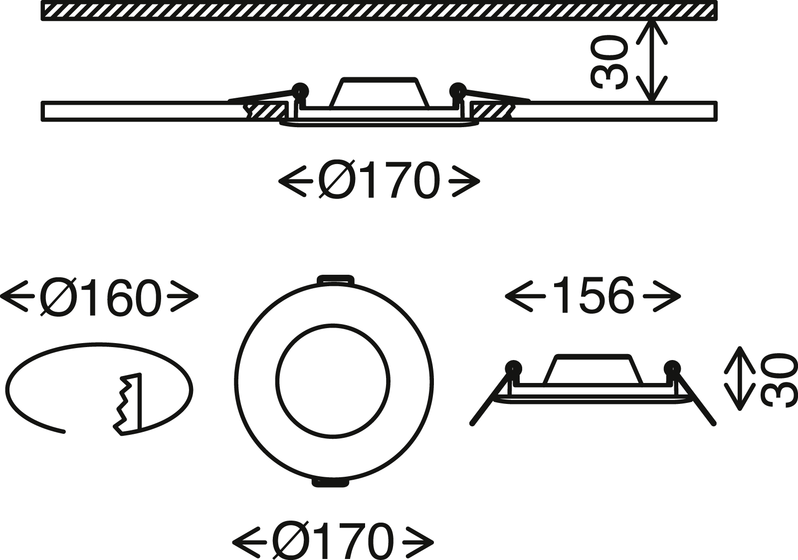 LED Einbauleuchte nickel LED-Platine Maßzeichnung