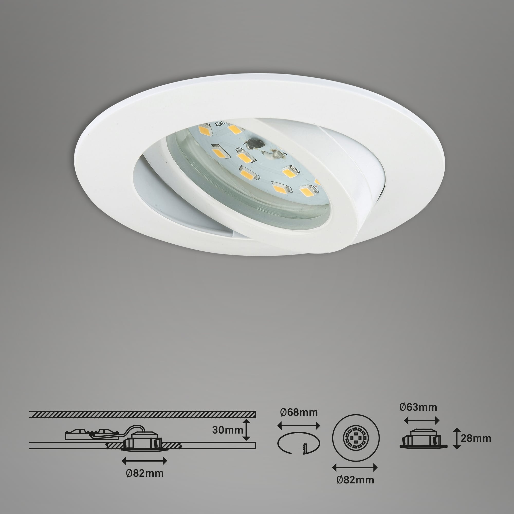 LED Einbauleuchten weiß 3er-Set LED-Modul Maßzeichnung