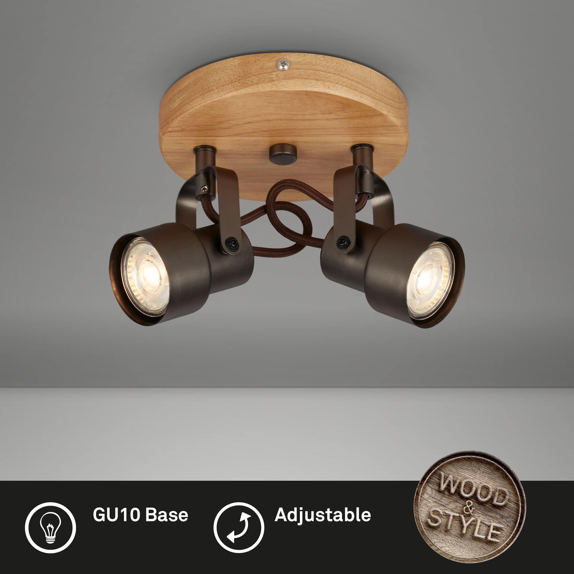 LED Spotleuchte antik-grau mit Holz LED GU10 Titelbild