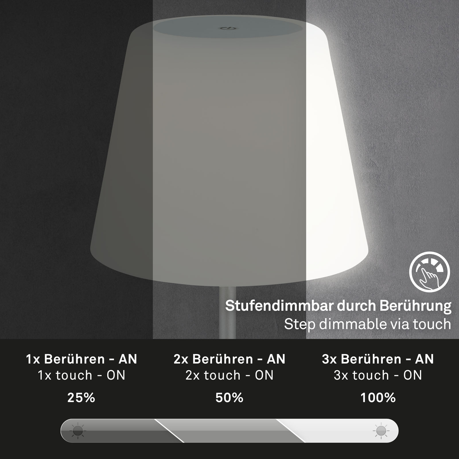 LED Akku Tischleuchte chrom-matt