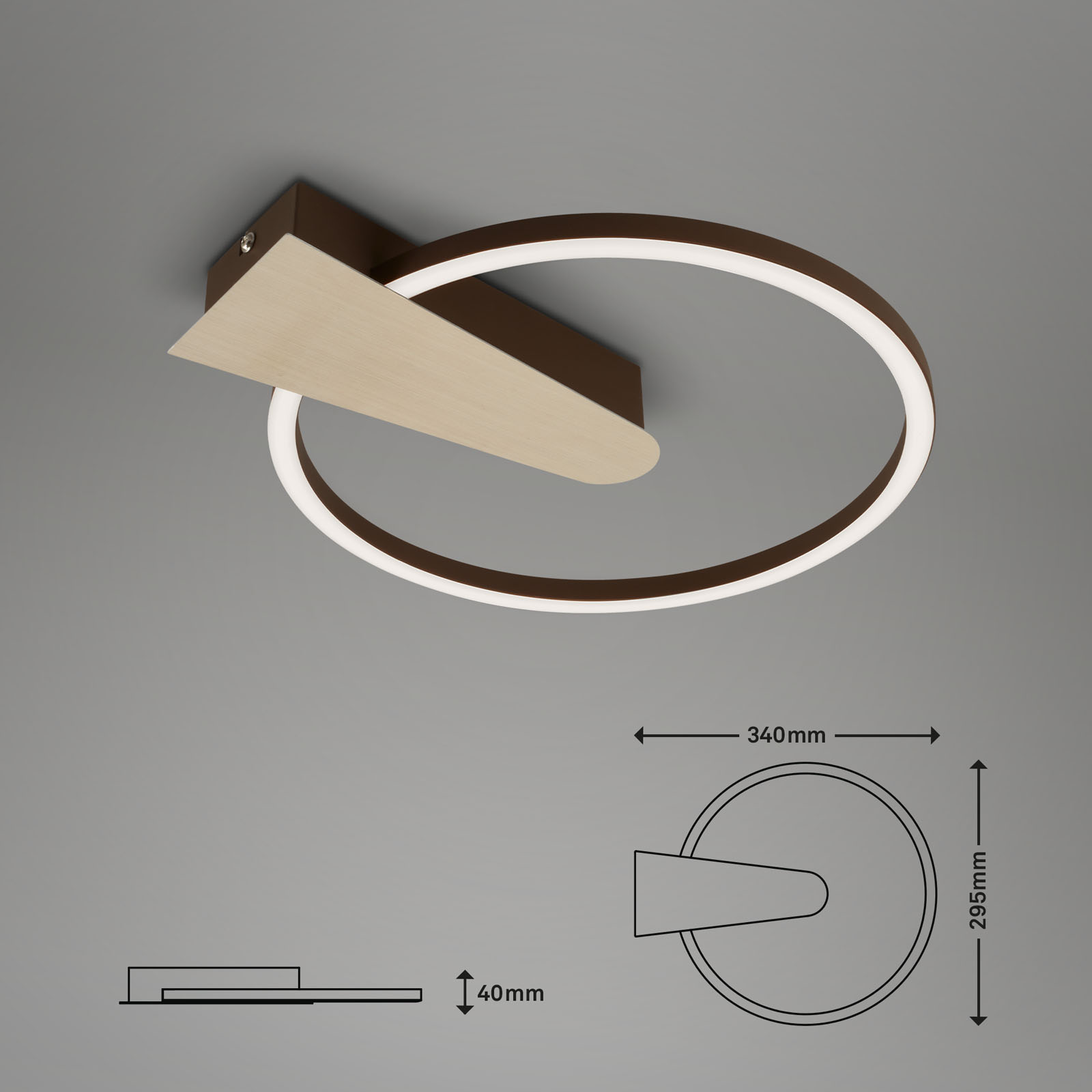 LED Wand- und Deckenleuchte goldeloxiert-braun LED Maßzeichnung