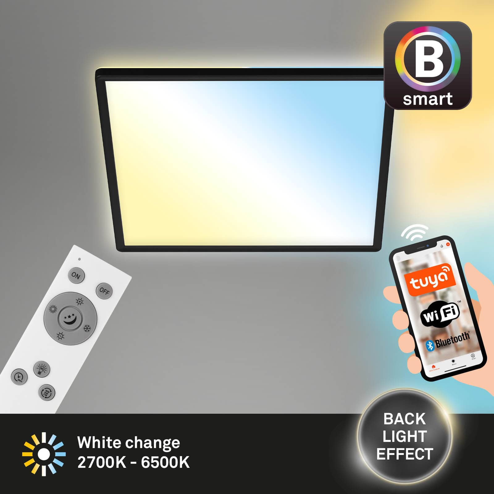 Bsmart WiFi + BluetoothUltraflache s CCT LED Panel mit Backlighteffekt Freisteller2