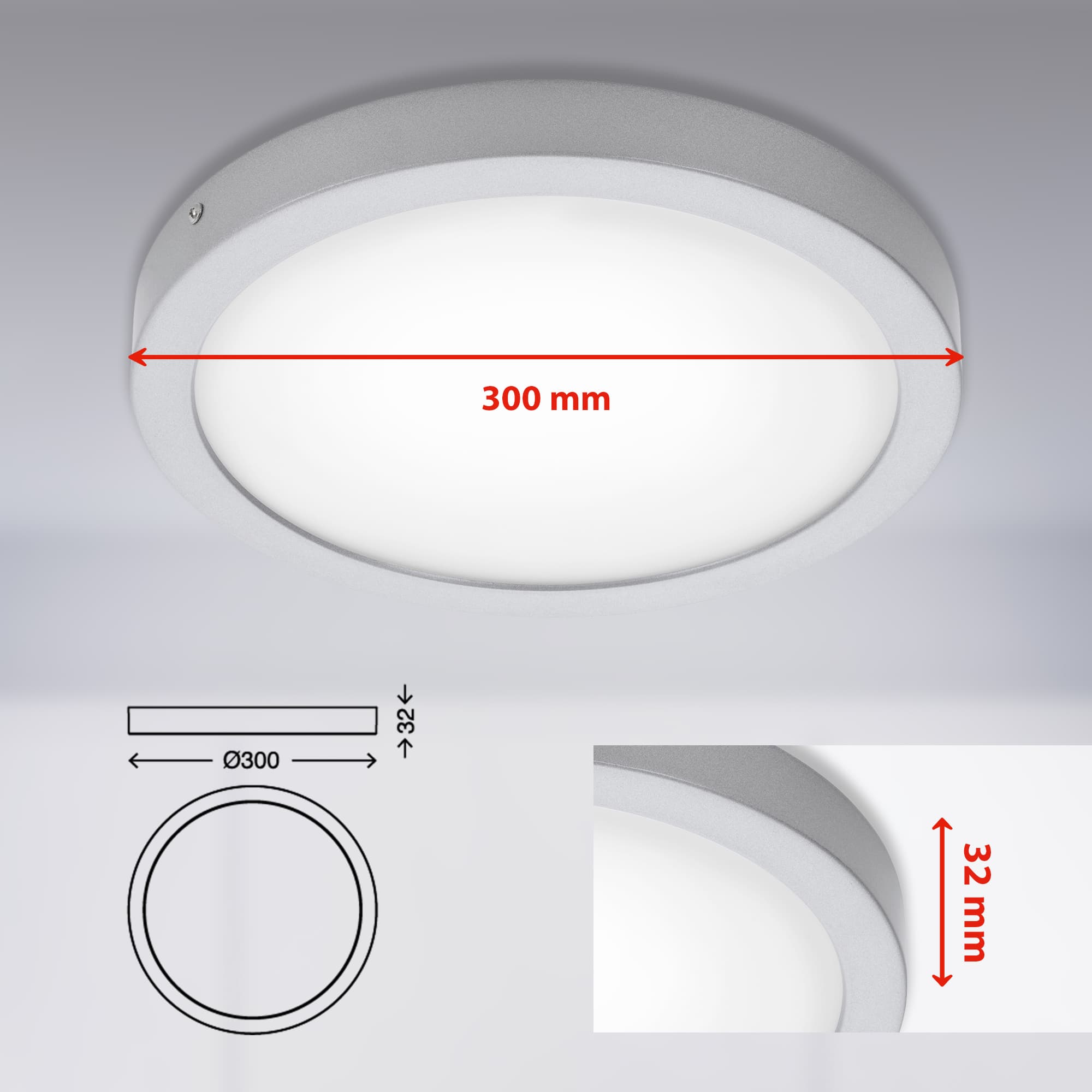 LED Aufbauleuchte chrom-matt LED-Platine Maßzeichnung