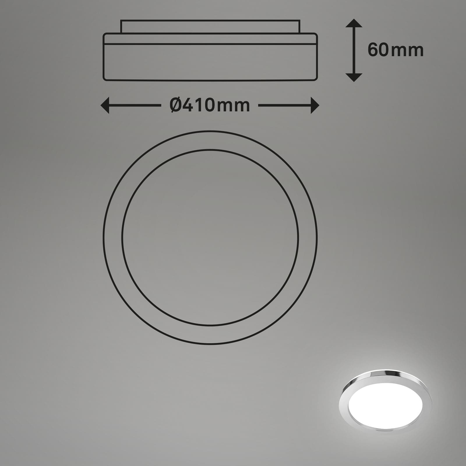 LED Bad-Deckenleuchte Chrom Maßzeichnung