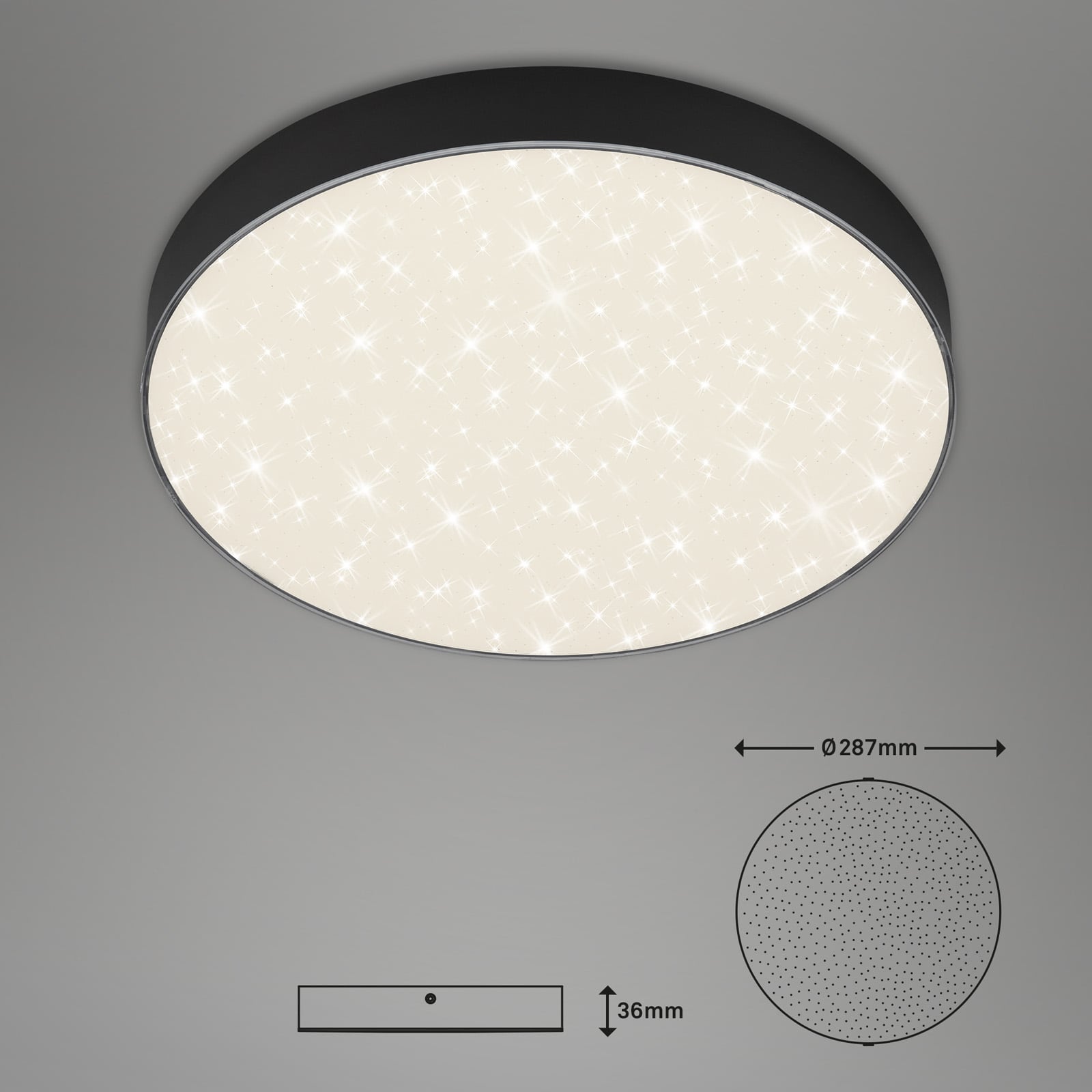 RahmenloseLED Aufbauleuchte mit Sternendekor schwarz 1xLED-Platine Freisteller2