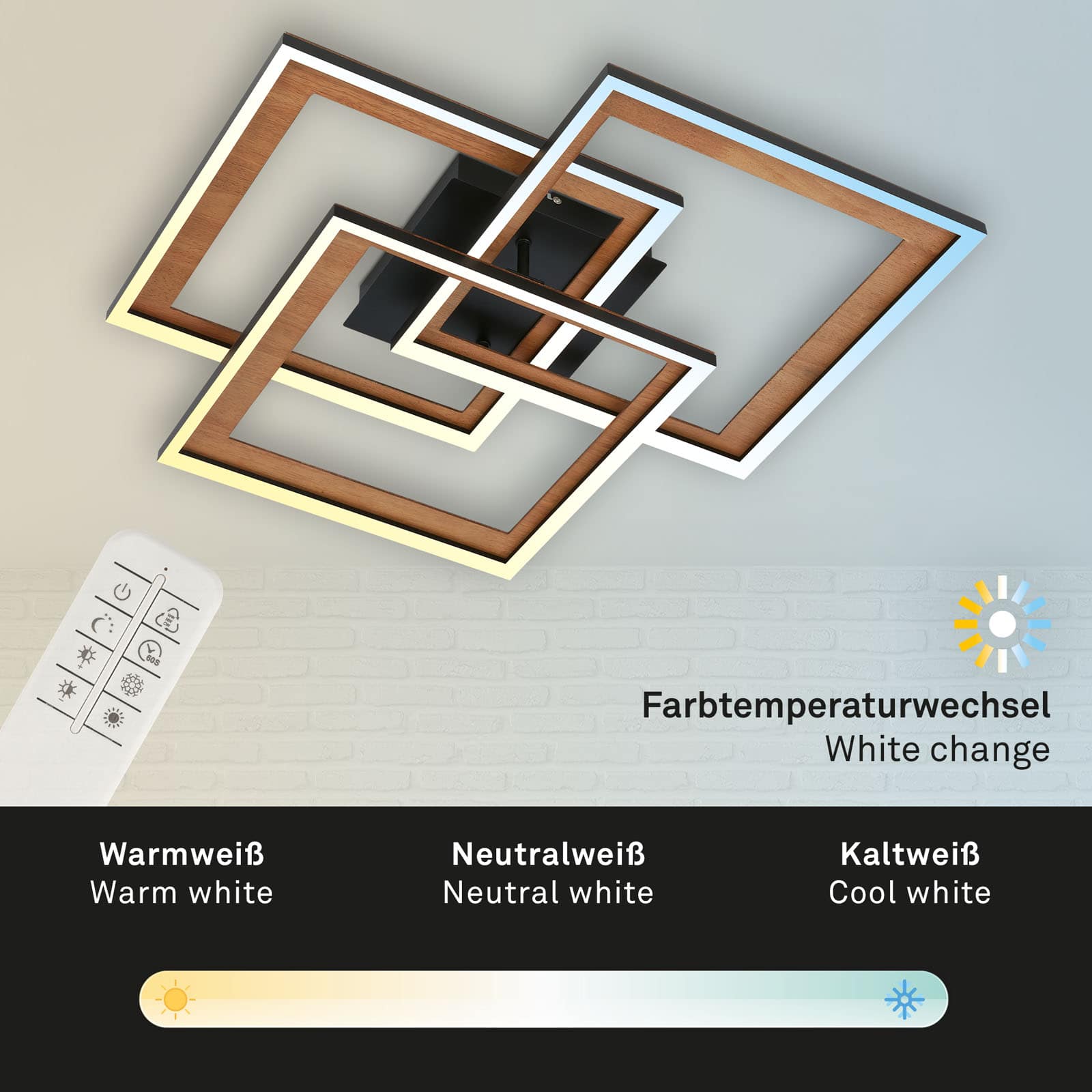 CCT LED Deckenleuchte Schwarz-holz