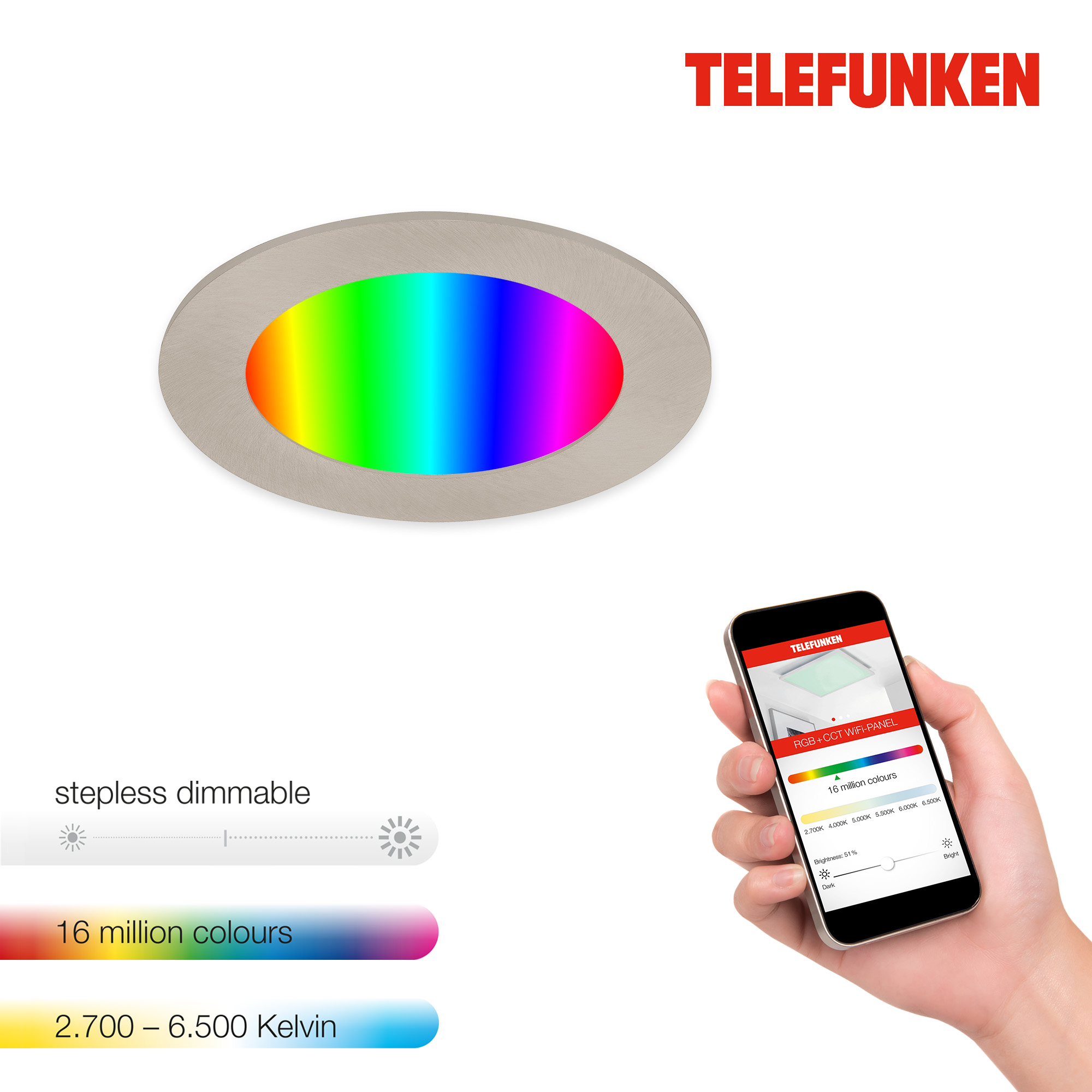 TELEFUNKEN Smart LED Einbauleuchte Matt-Nickel