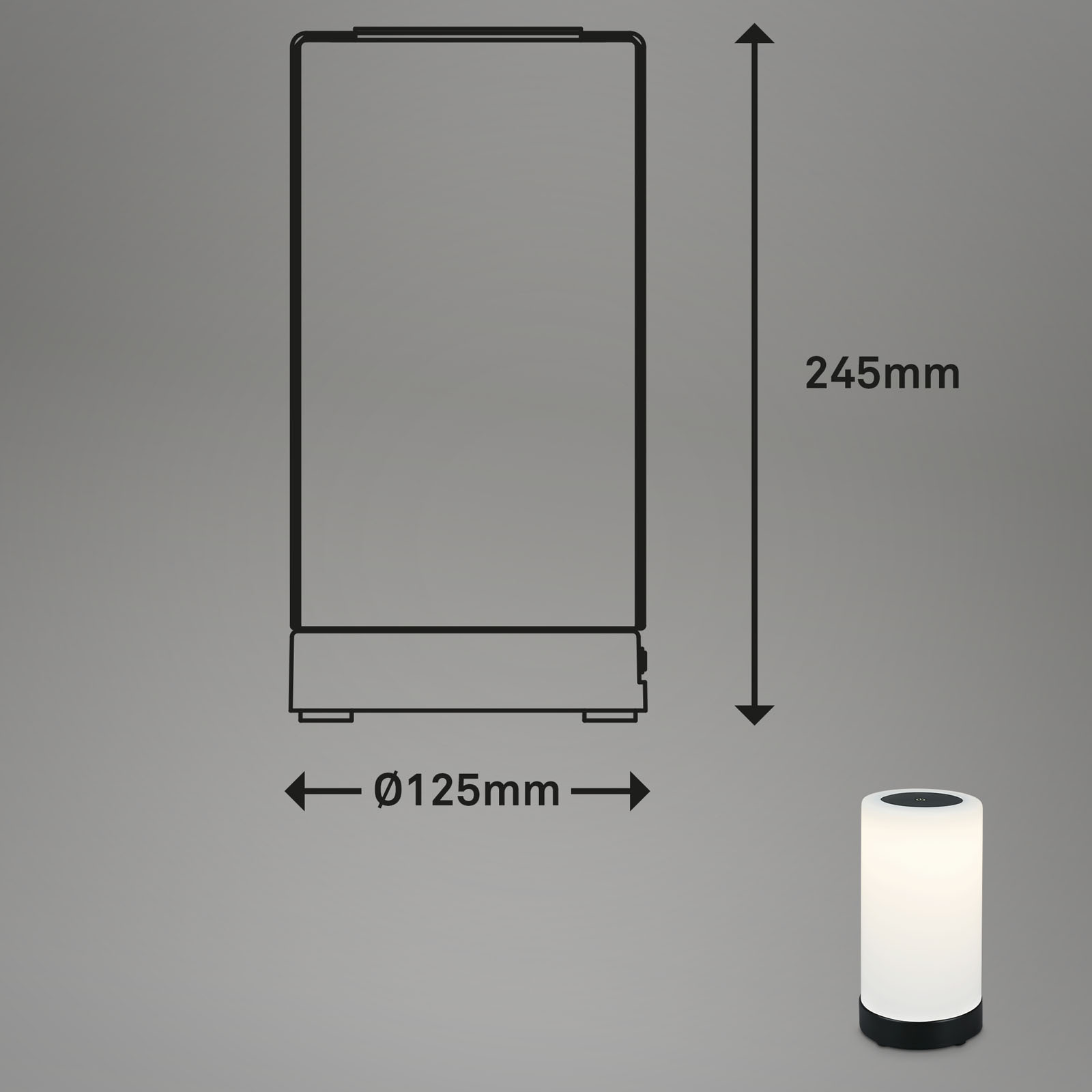 LED Akku Tischleuchte Schwarz Maßzeichnung