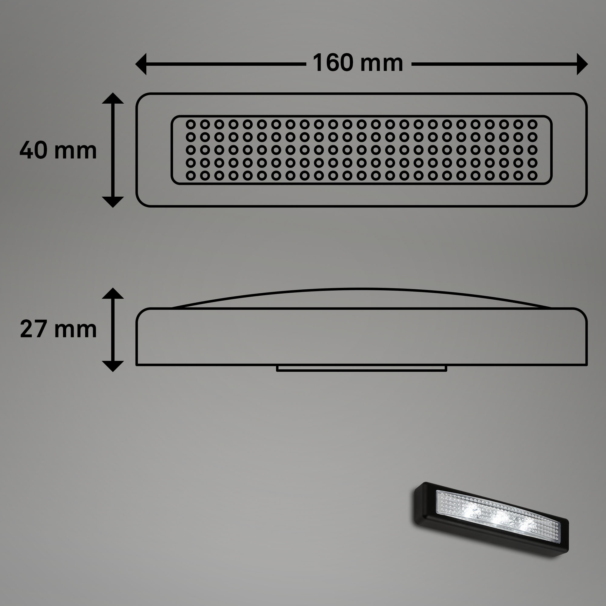 LED Push Light Schwarz Maßzeichnung