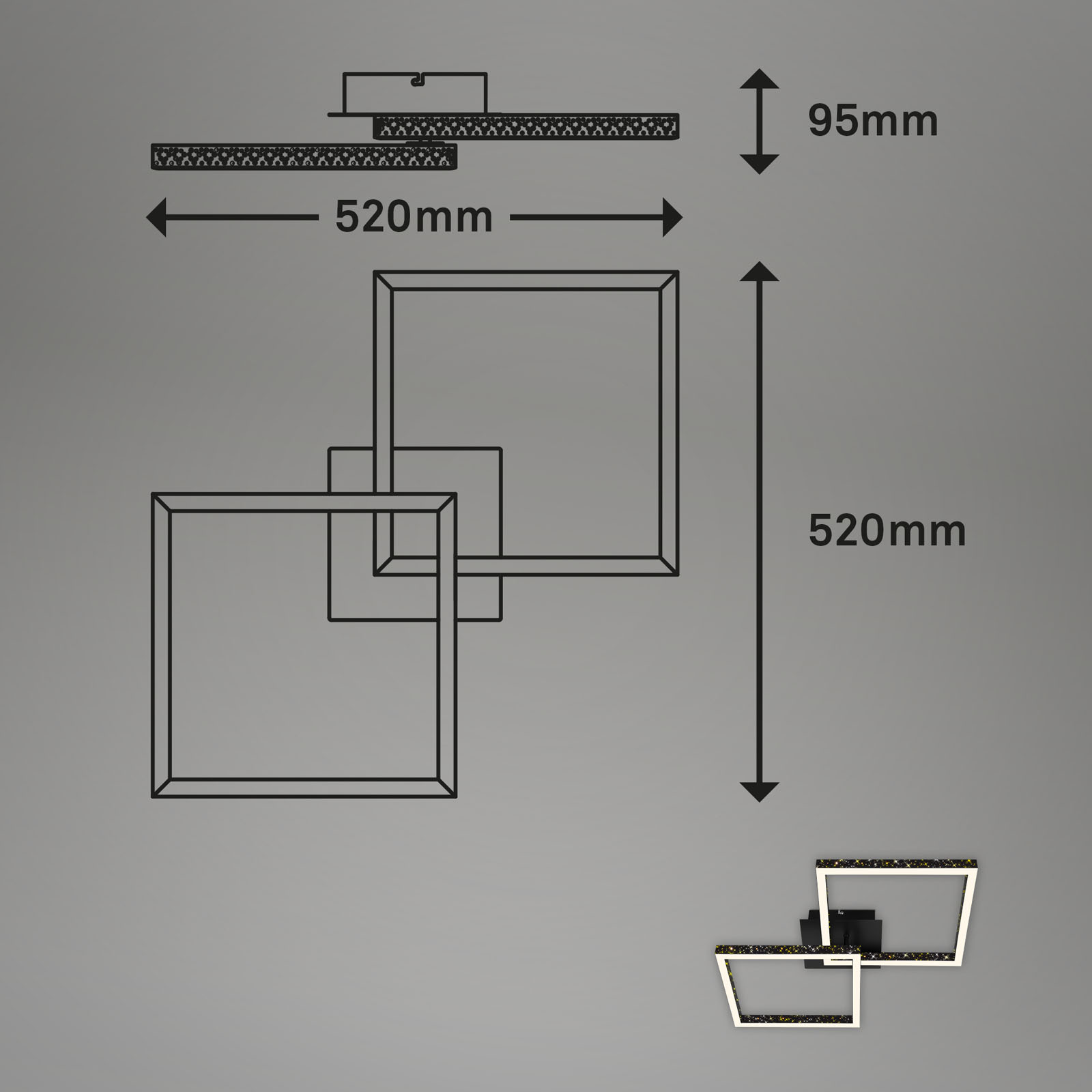 LED Deckenleuchte Schwarz Maßzeichnung