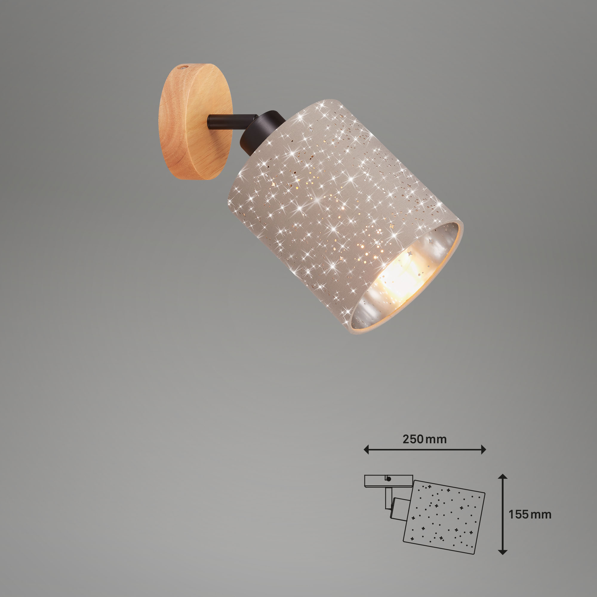 Vintage Spotleuchte mit Sternendekor Stoff-Holz-Metall 1-flammig taupe Maßzeichnung