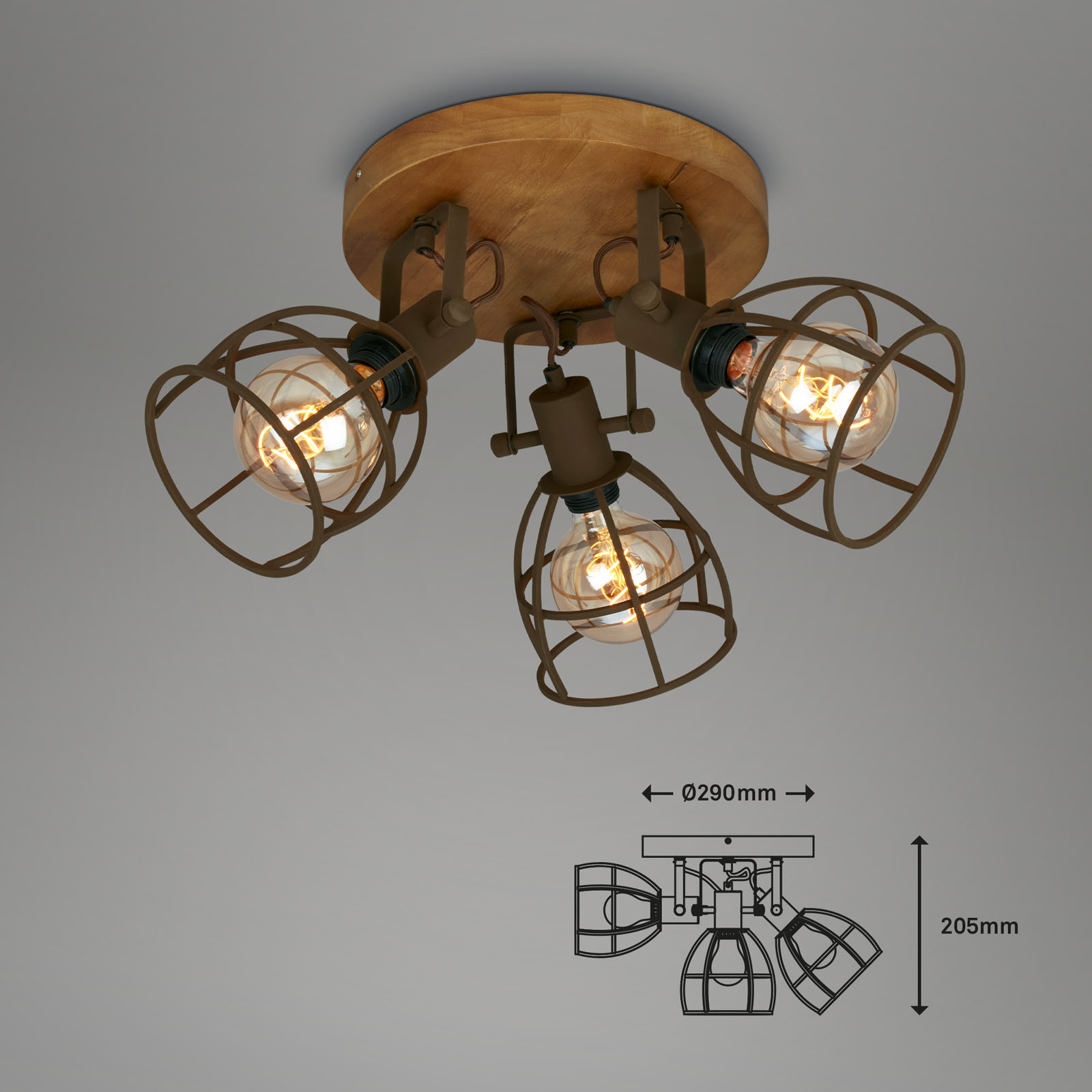 Spotleuchte 3-flammig Dunkelbraun Maßzeichnung