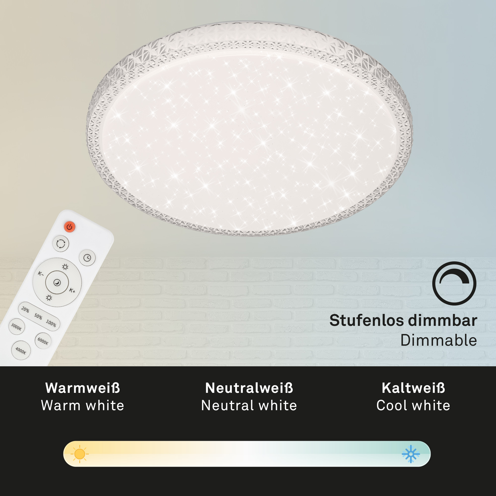 Kristall CCT LED Deckenleuchte mit Starlight-Effekt weiß-transparent 1xLED-Platine Funktion