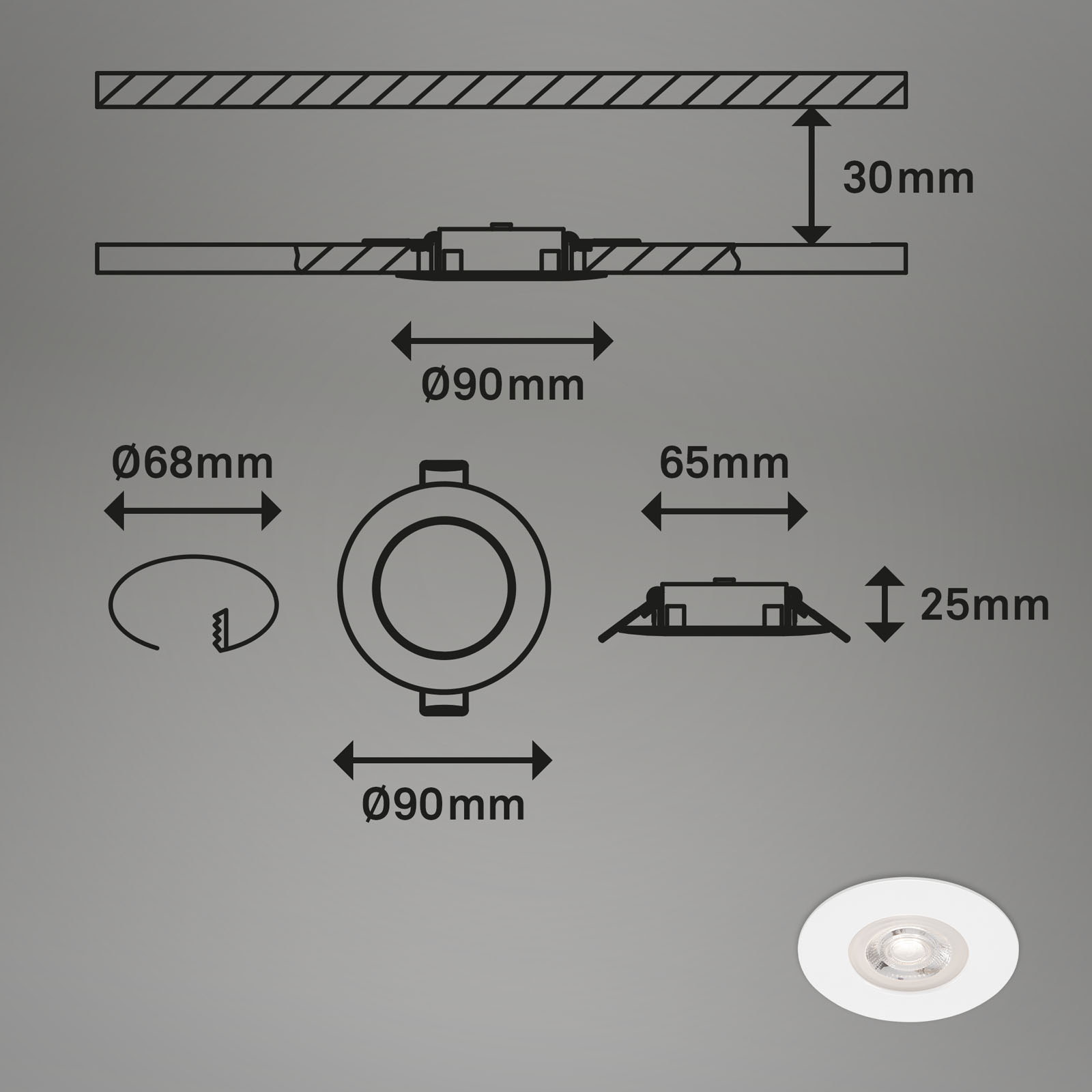 LED Einbauleuchten weiß LED-Platine Maßzeichnung