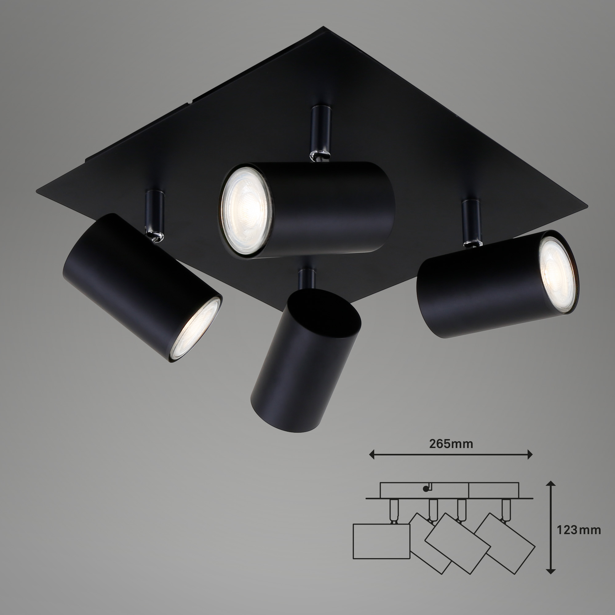 Spotleuchte schwarz 4xGU10 / max. exkl Maßzeichnung