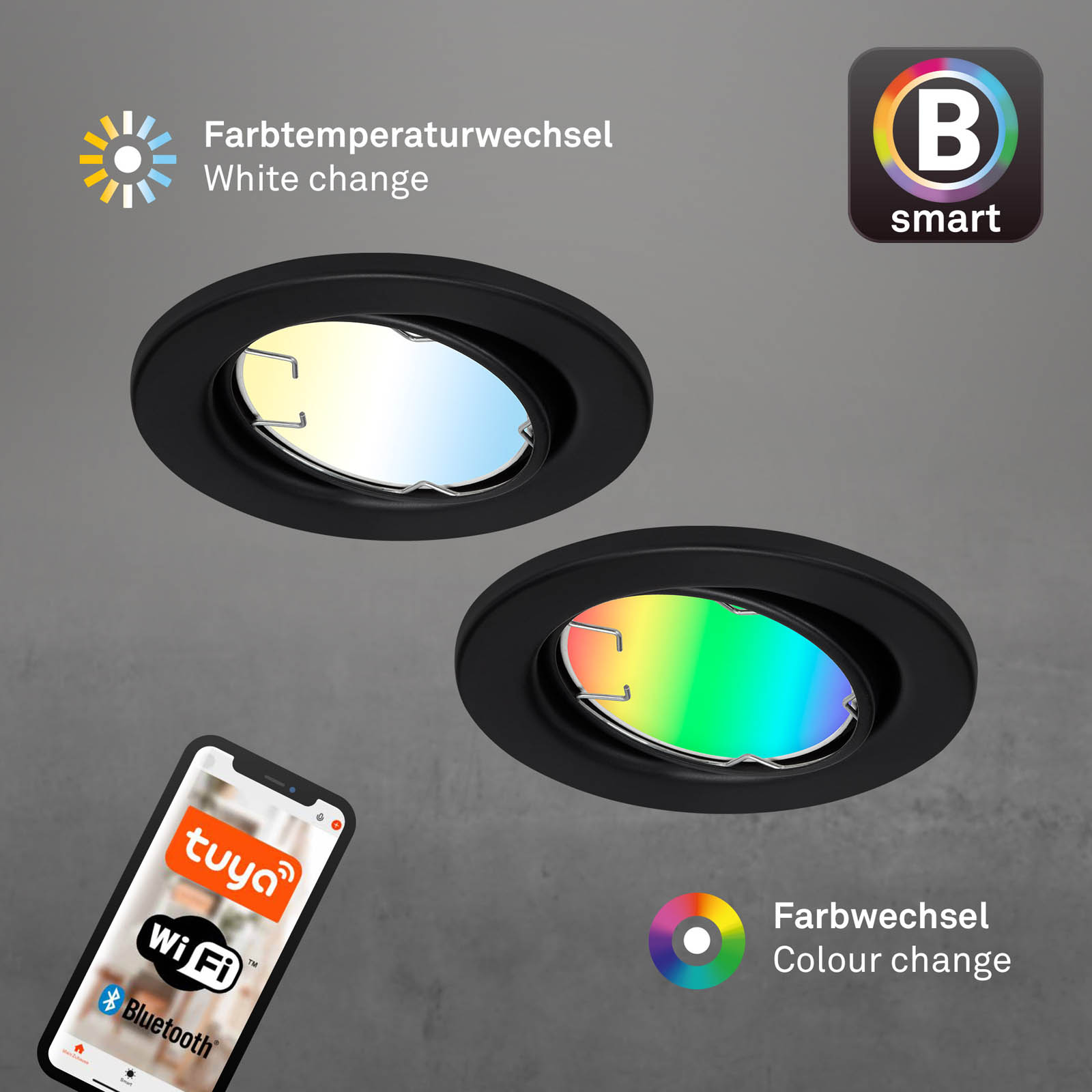 CCT RGB Einbauleuchte 3er Set Schwarz Smart Home