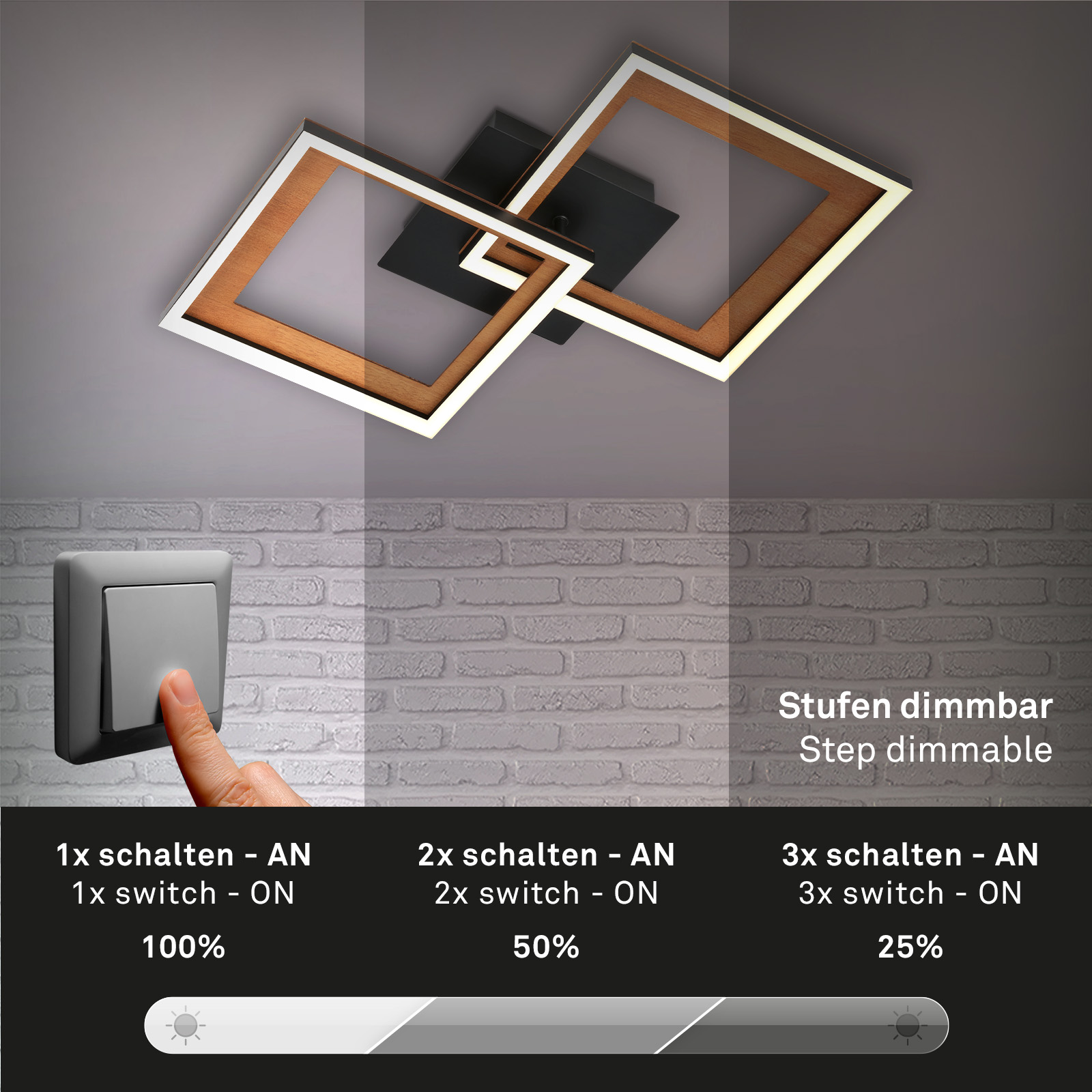 LED Deckenleuchte Schwarz-holz