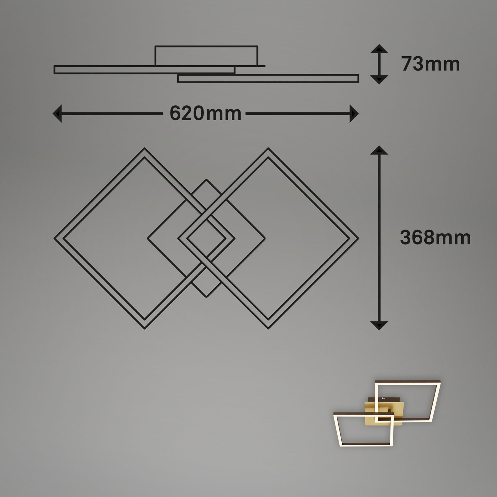 LED Deckenleuchte gold-braun Maßzeichnung