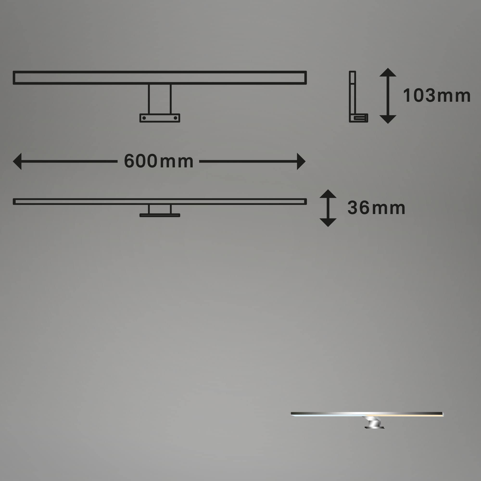 LED Bad-Spiegelleuchte chrom Maßzeichnung