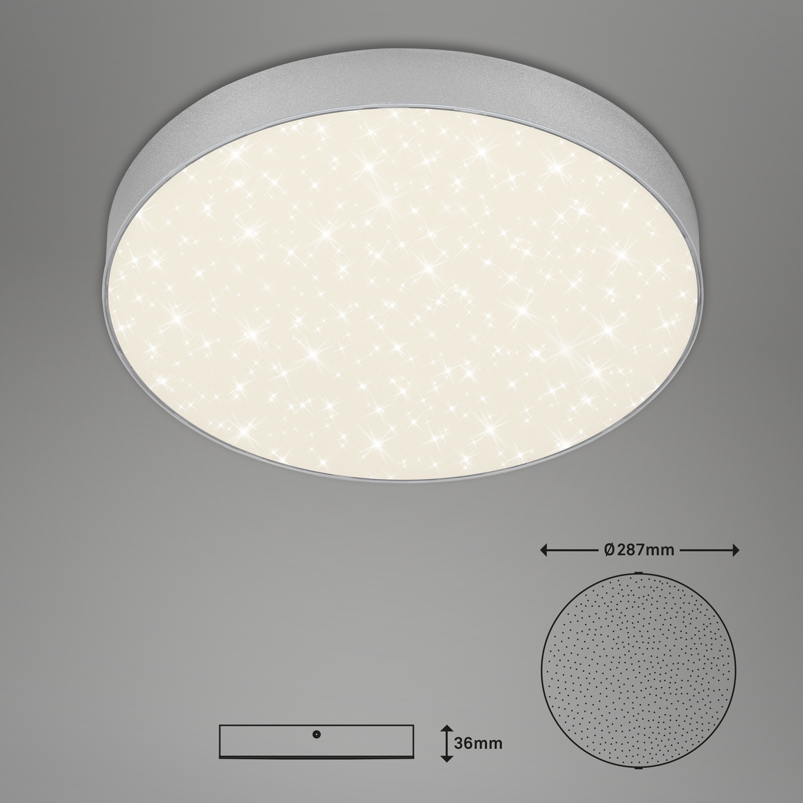 RahmenloseLED Aufbauleuchte mit Sternendekor silberfarbig 1xLED-Platine Freisteller2