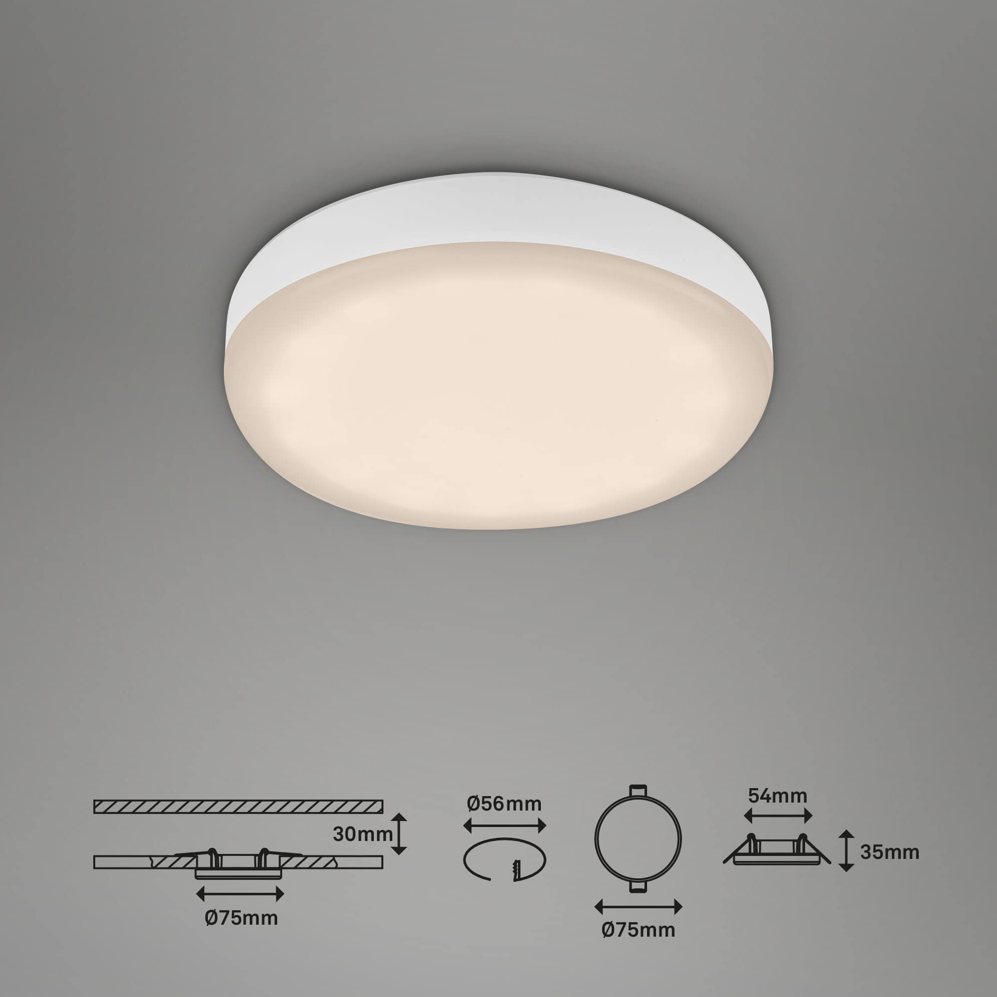 Rahmenlose LED-Einbauleuchte weiß LED-Platine Maßzeichnung