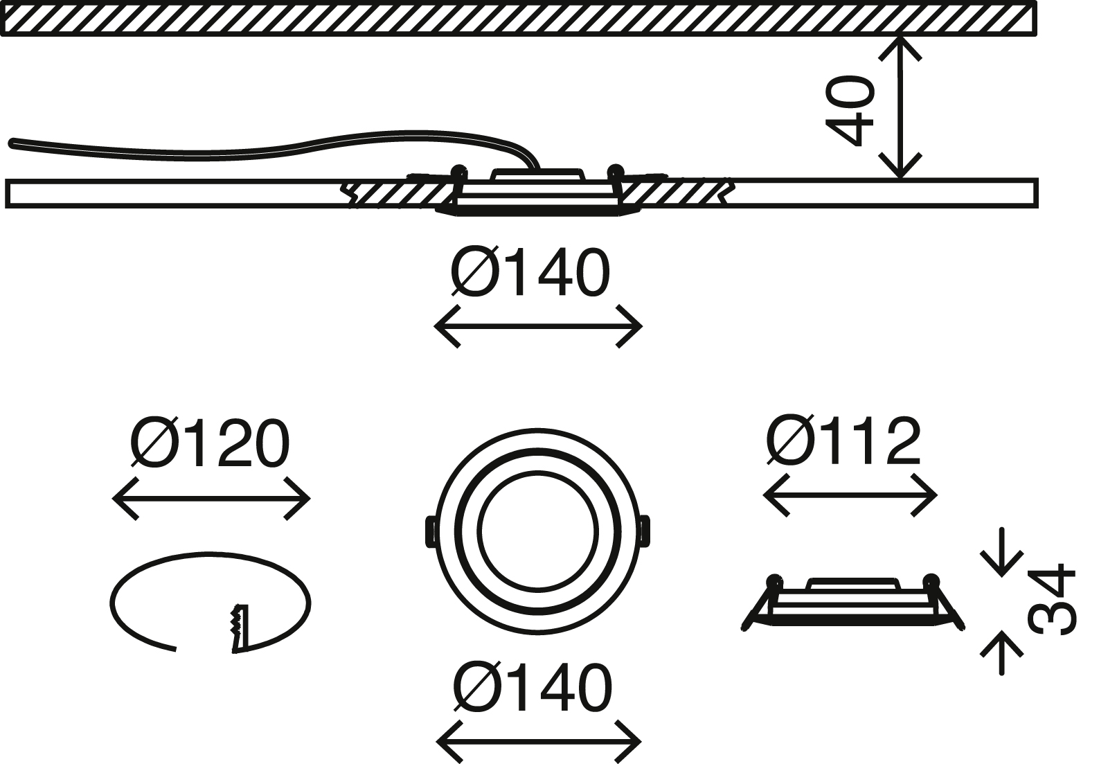 LED Einbauleuchte weiß LED-Platine6 Maßzeichnung