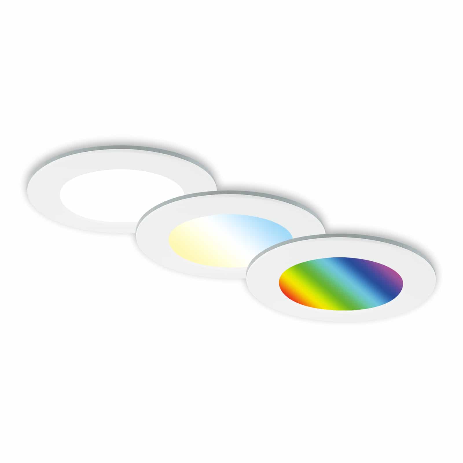 RGB-CCT LED-inbouwlampset, Ø9,2 cm, 3x LED, 4,8 W, 450 lm, wit