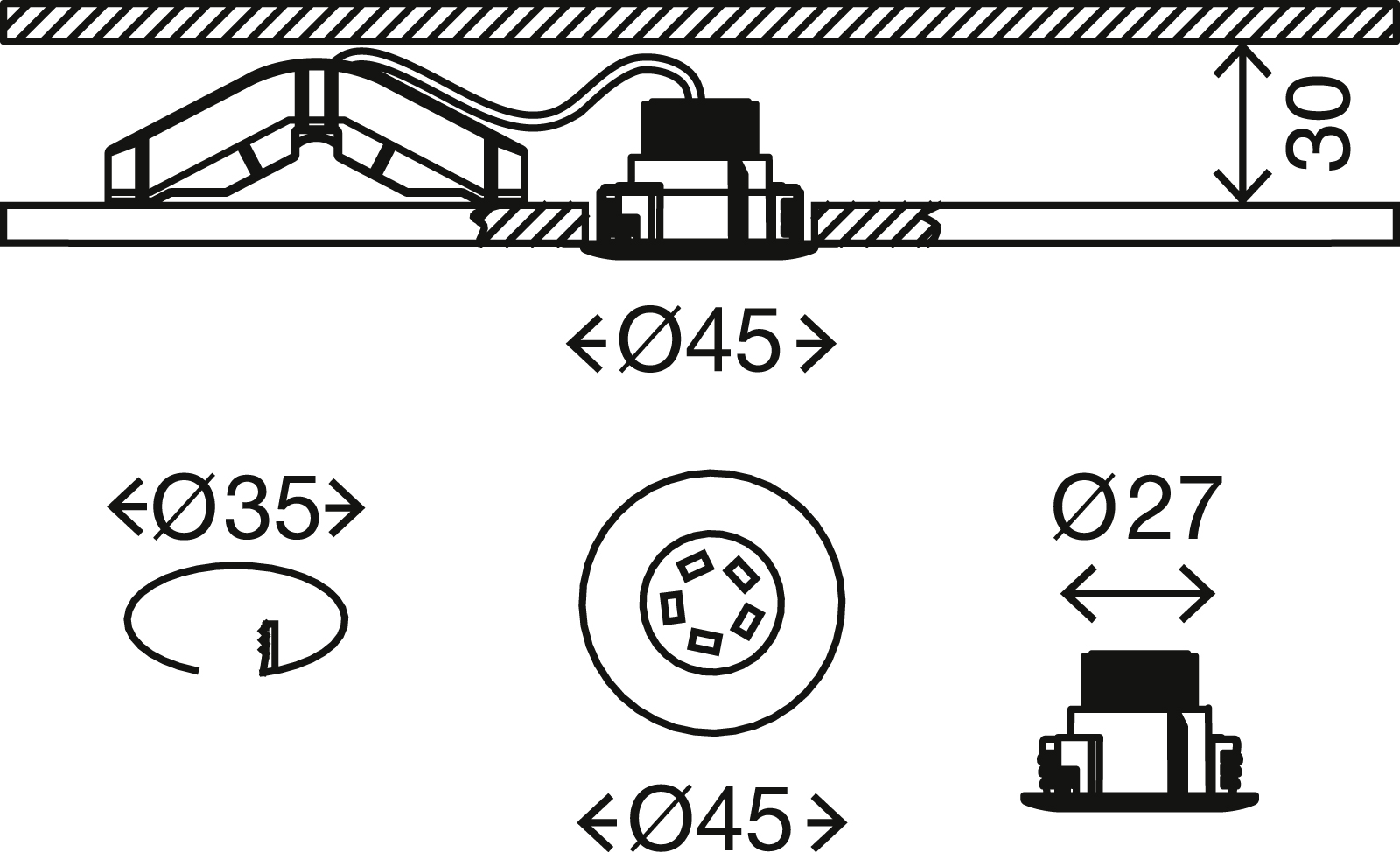 LED Einbauleuchte weiß LED1 Maßzeichnung