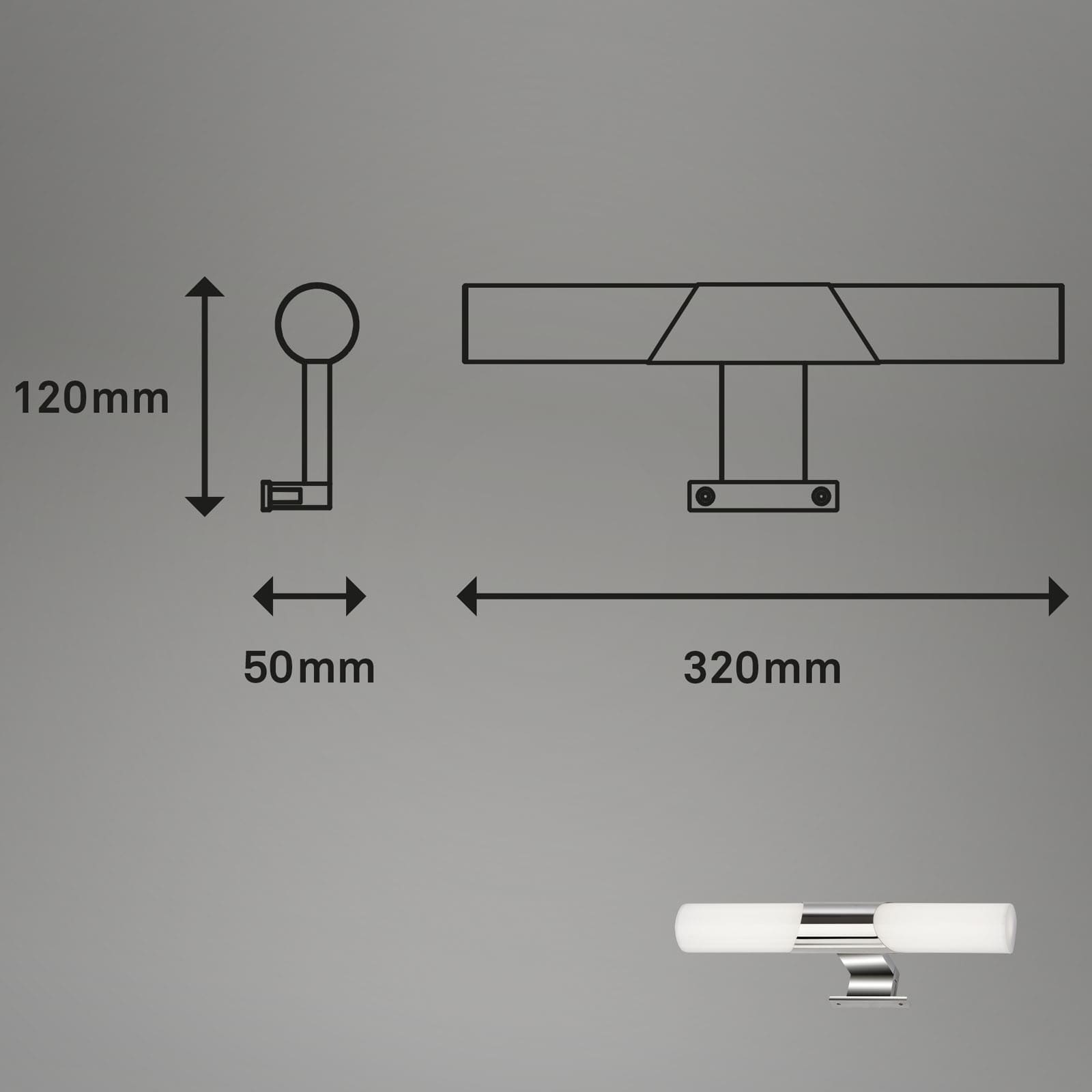 LED Bad-Spiegelleuchte Chrom Maßzeichnung