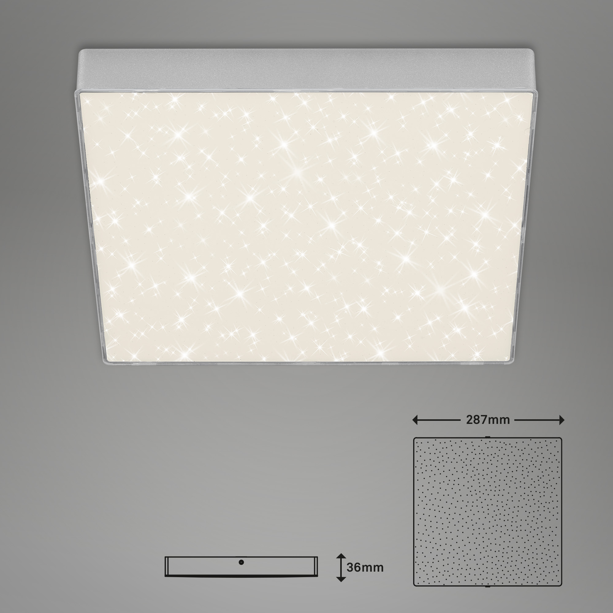 Rahmenlose LED Aufbauleuchte mit Sternendekor silberfarbig LED-Platine Maßzeichnung