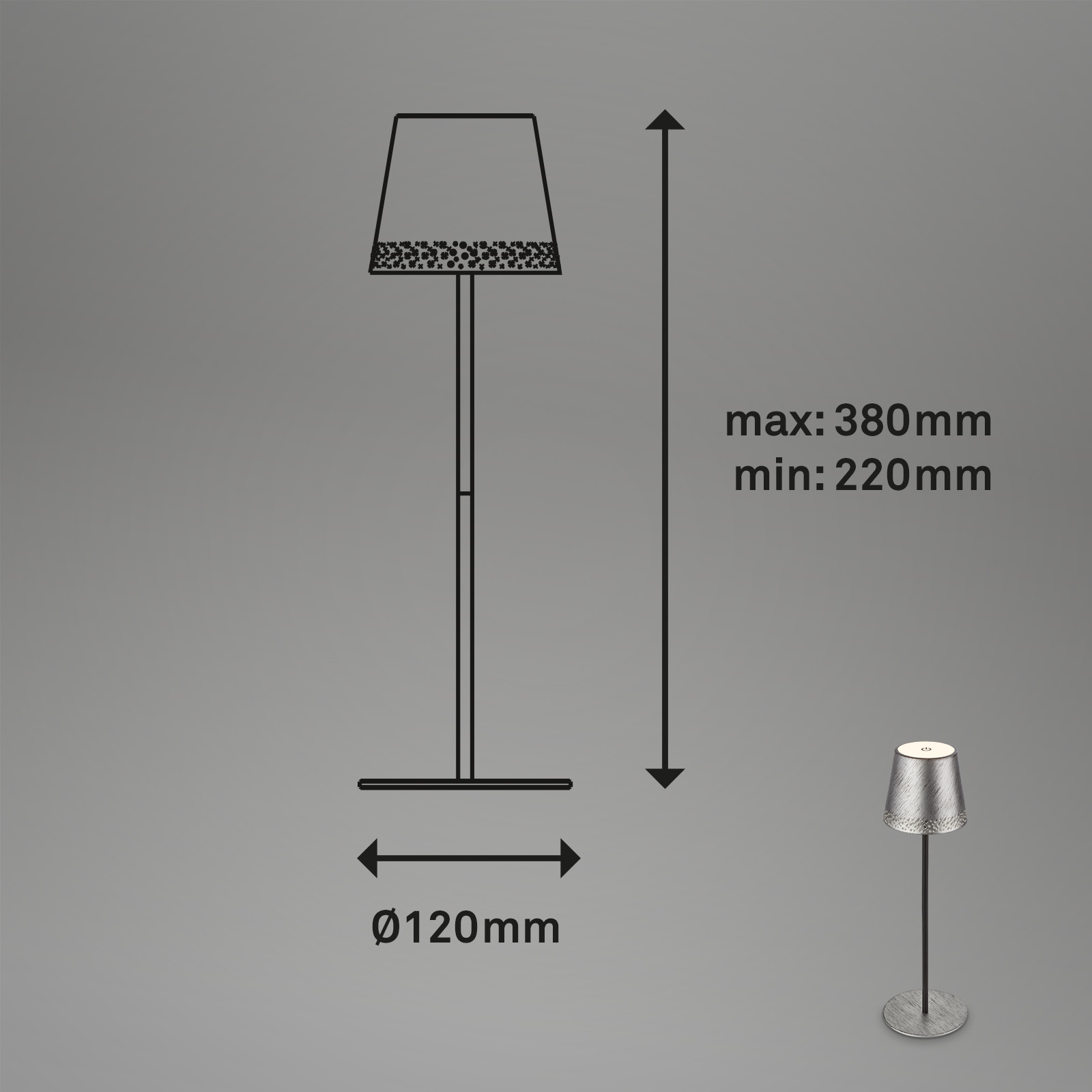 LED Akku-Tischleuchte antik-silber Maße