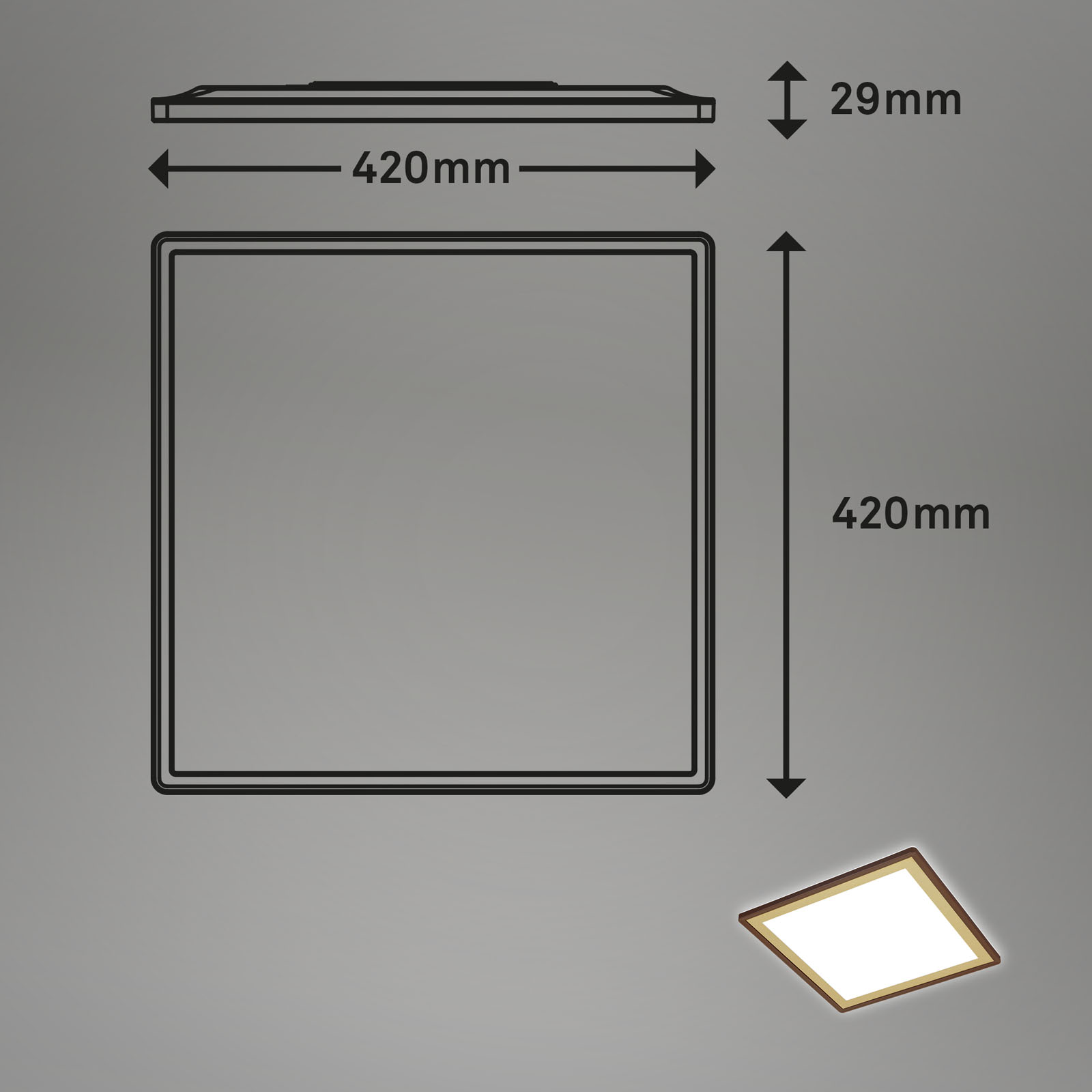 Ultraflaches CCT-LED Panel Braun Gold Maße