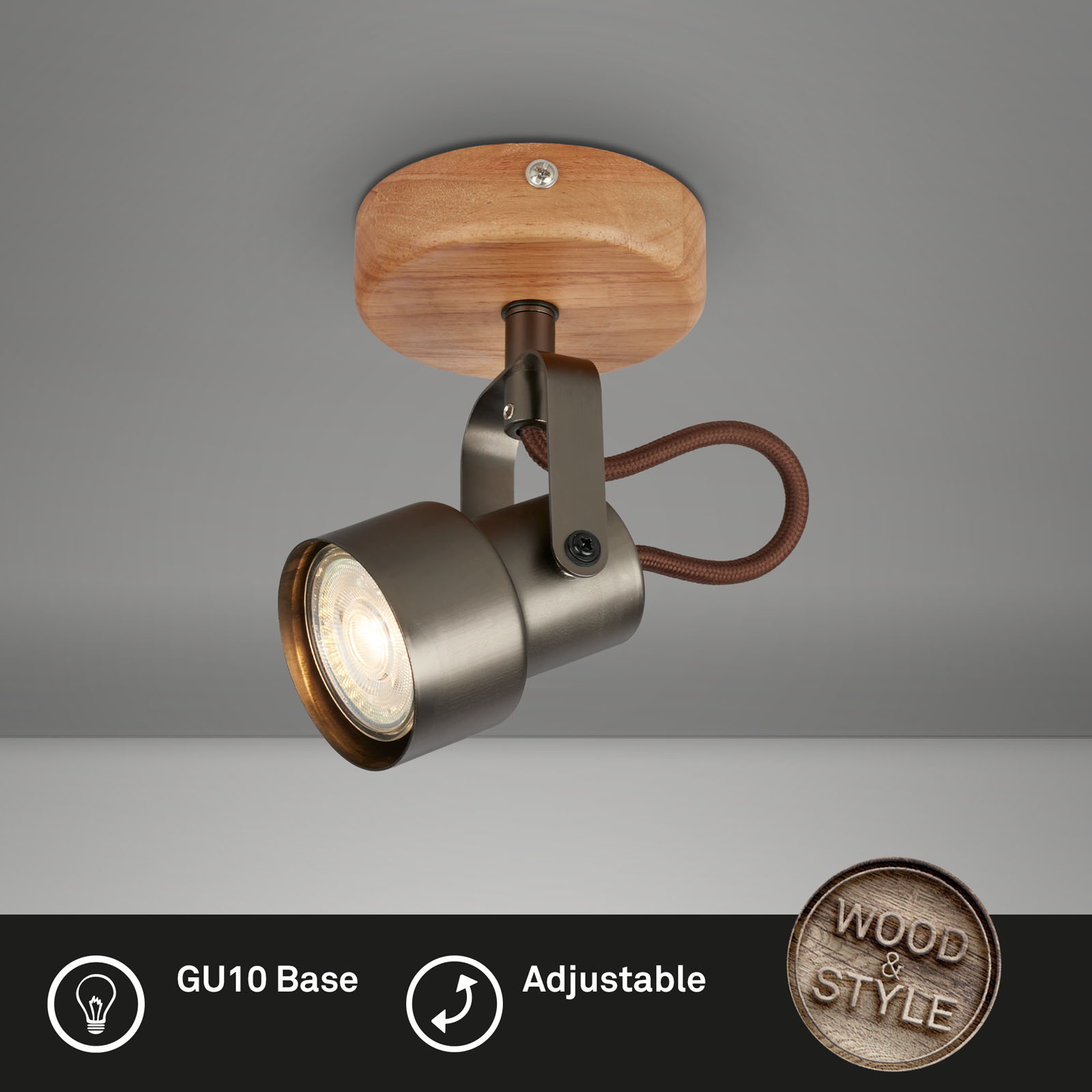 LED Spot antik-grau mit Holz LED GU10 Titelbild