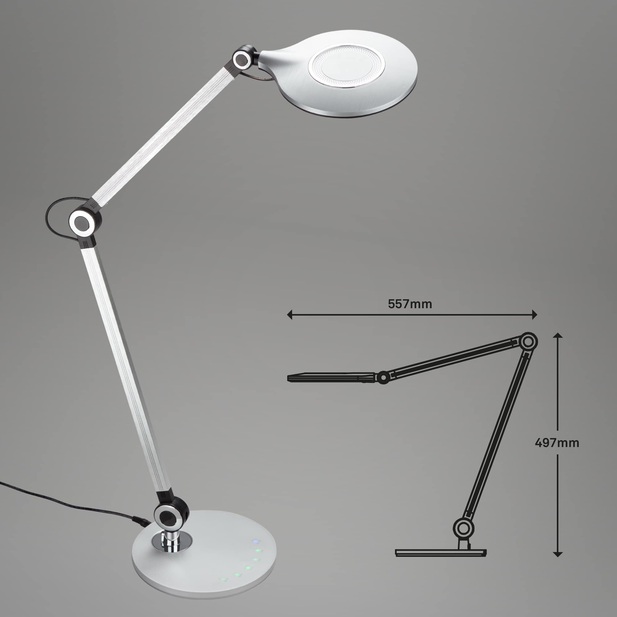 CCT LED Schreibtischleuchte silber LED Maßzeichnung