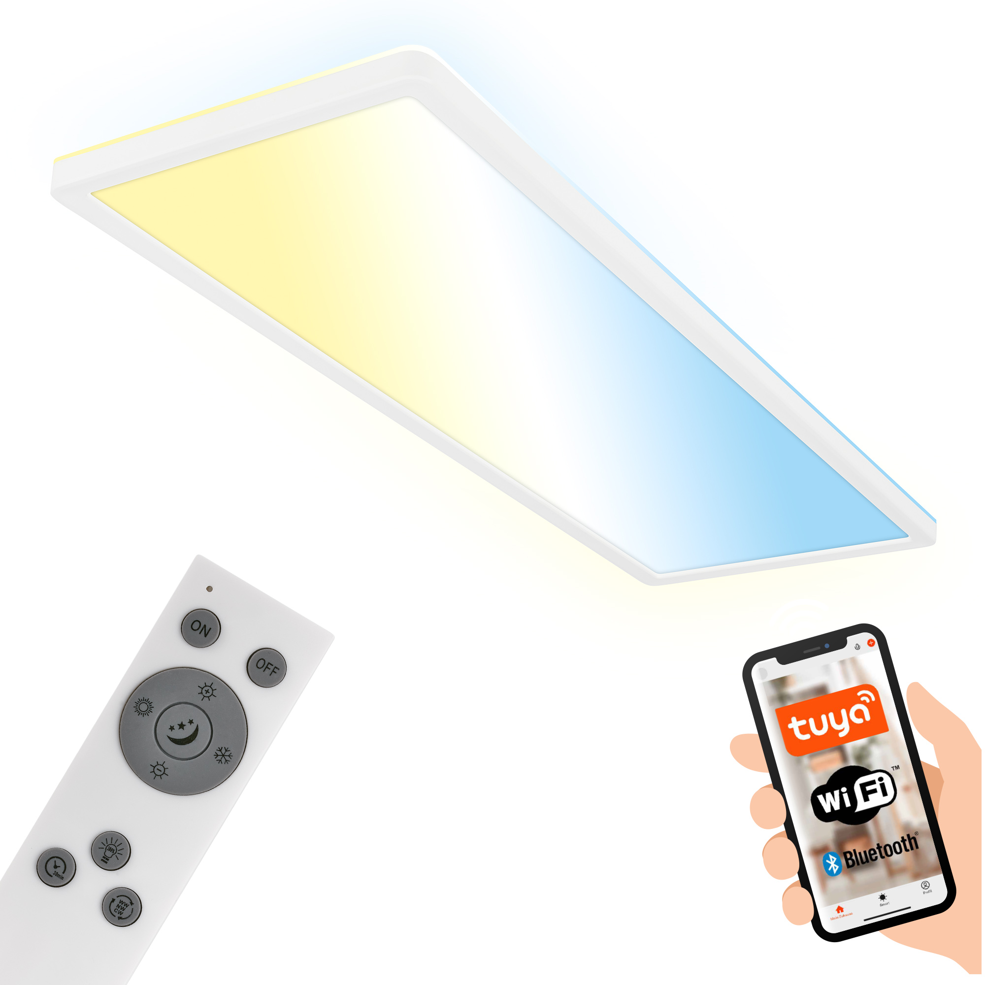 Briloner Tava LED Plafonnier, Smart, commande par app et voix, blanc