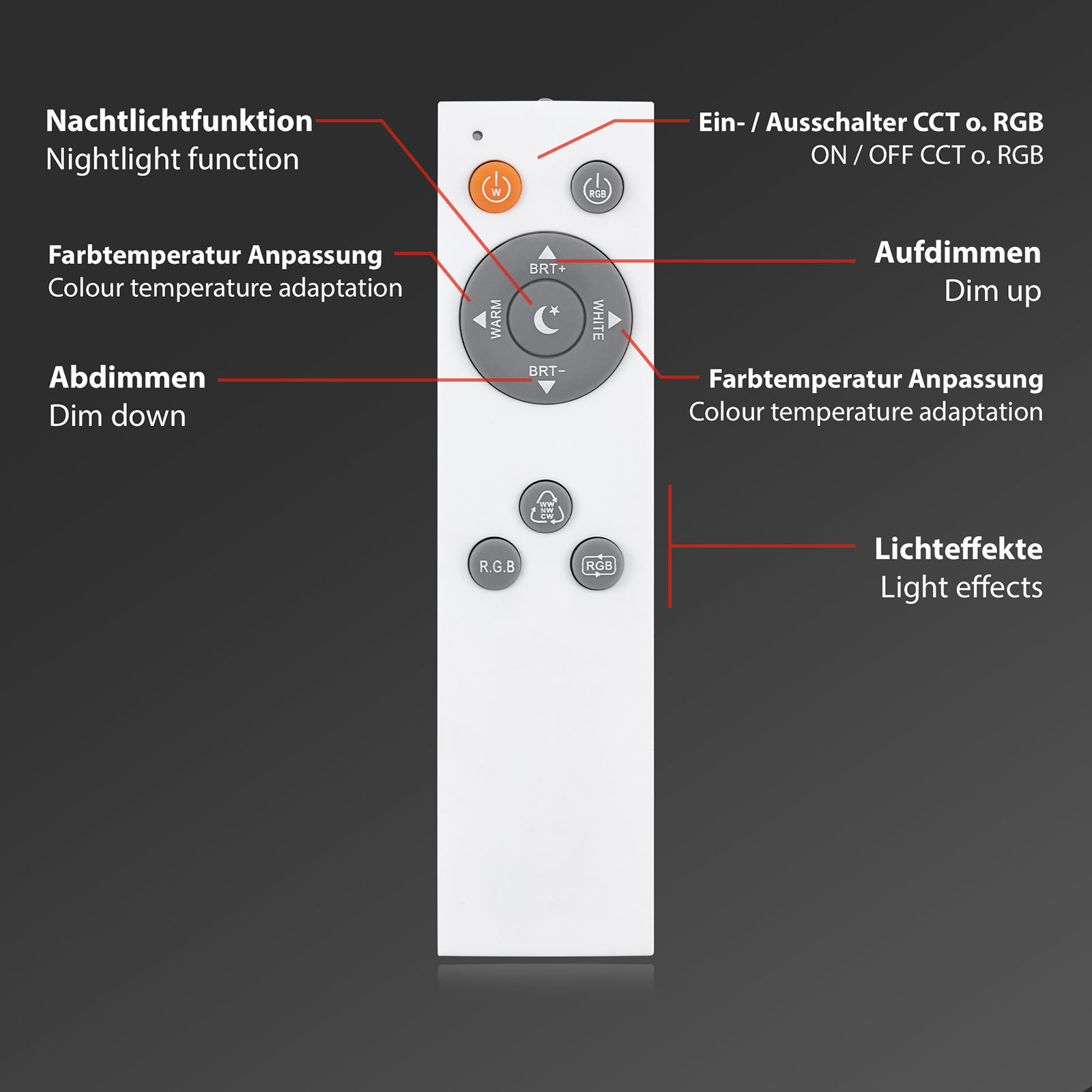 CCT-RGB LED-Deckenleuchte Grau Fernbedienung