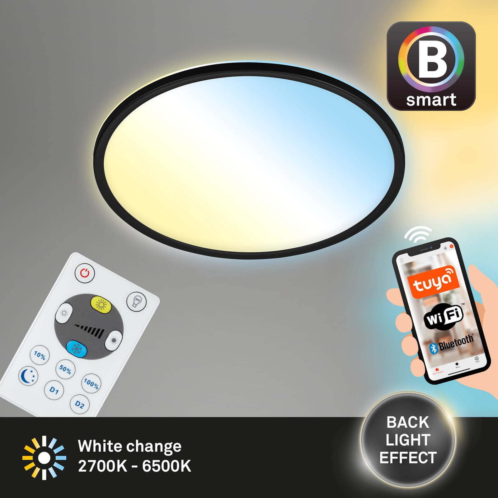 Bsmart WiFi + BluetoothUltraflache s CCT LED Panel mit Backlighteffekt Freisteller2