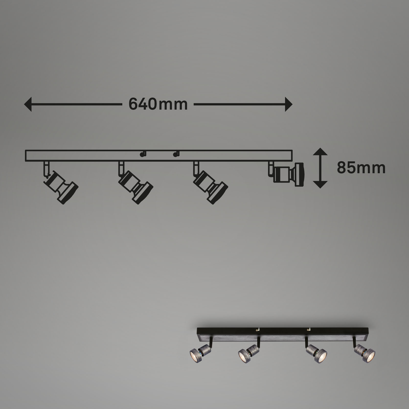 LED Spotleuchte antik-silber 4xLED/GU10 Maßzeichnung