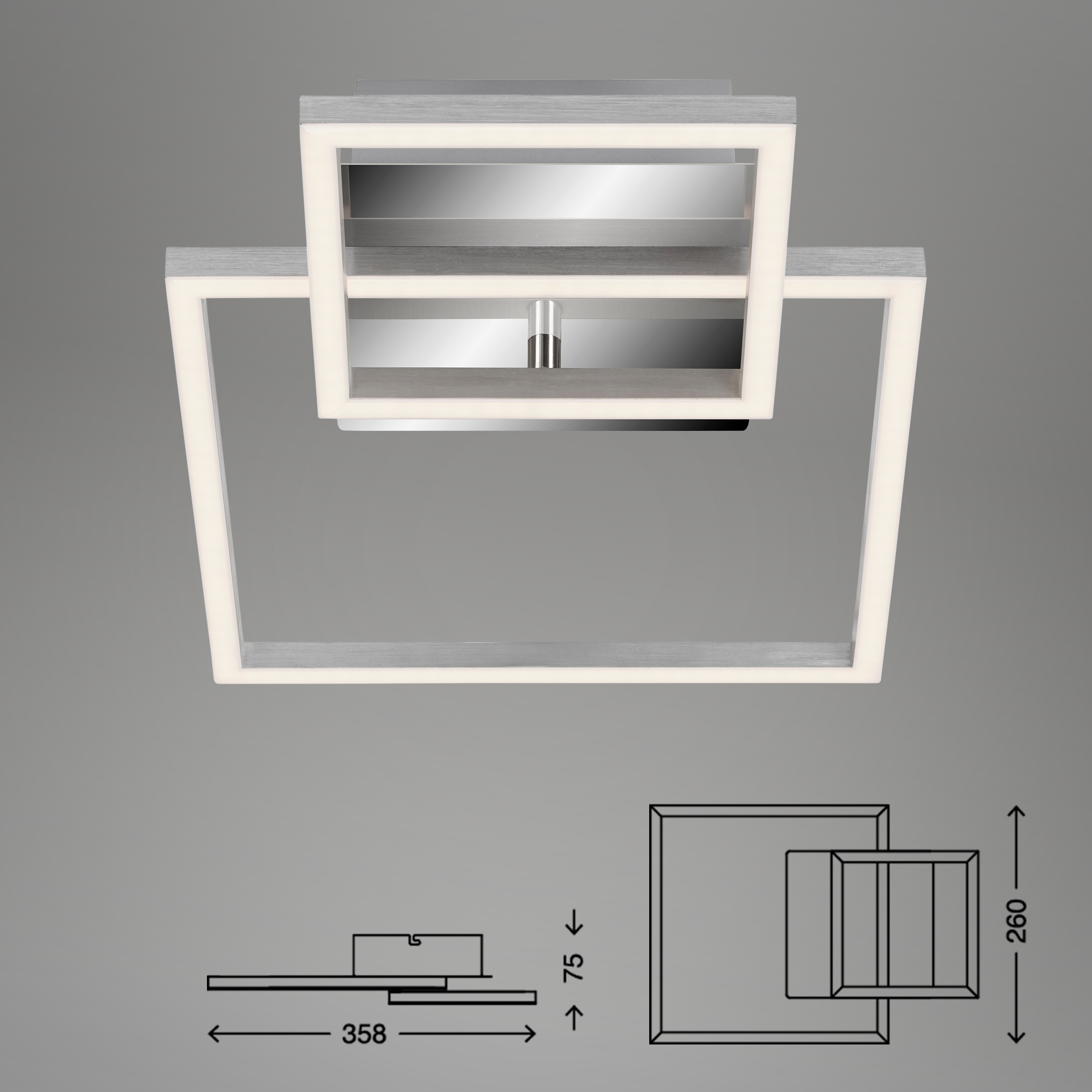 "Frames" LED Decken- und Wandleuchte- drehbar chrom-alu LED Maßzeichnung