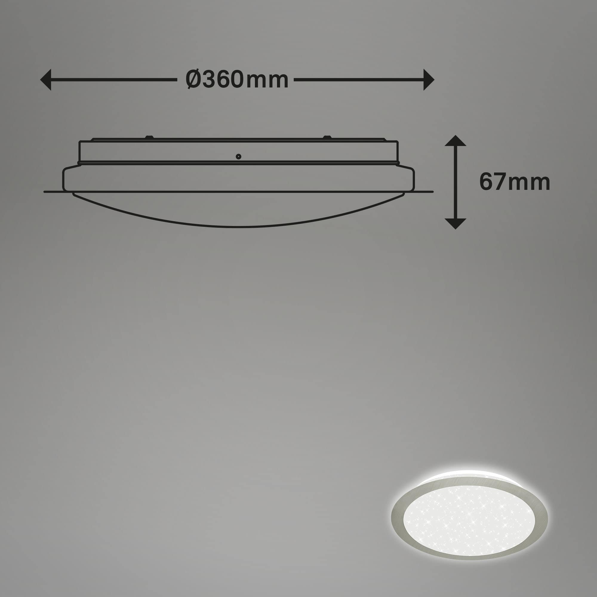 LED Deckenleuchte mit Sternendekor matt-nickel Maßzeichnung