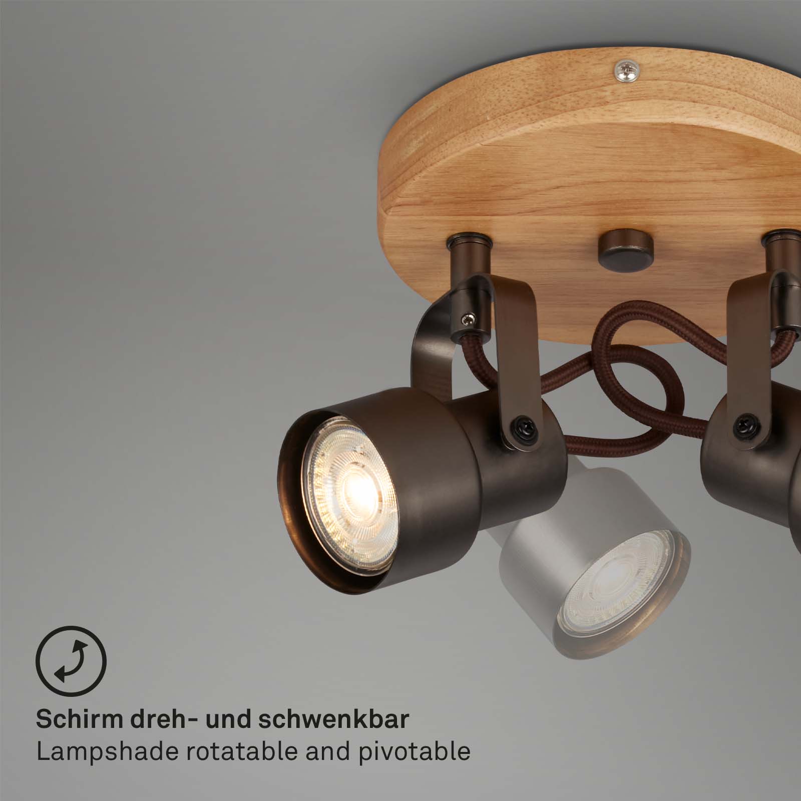 LED Spotleuchte antik-grau mit Holz LED/GU10 Freisteller2