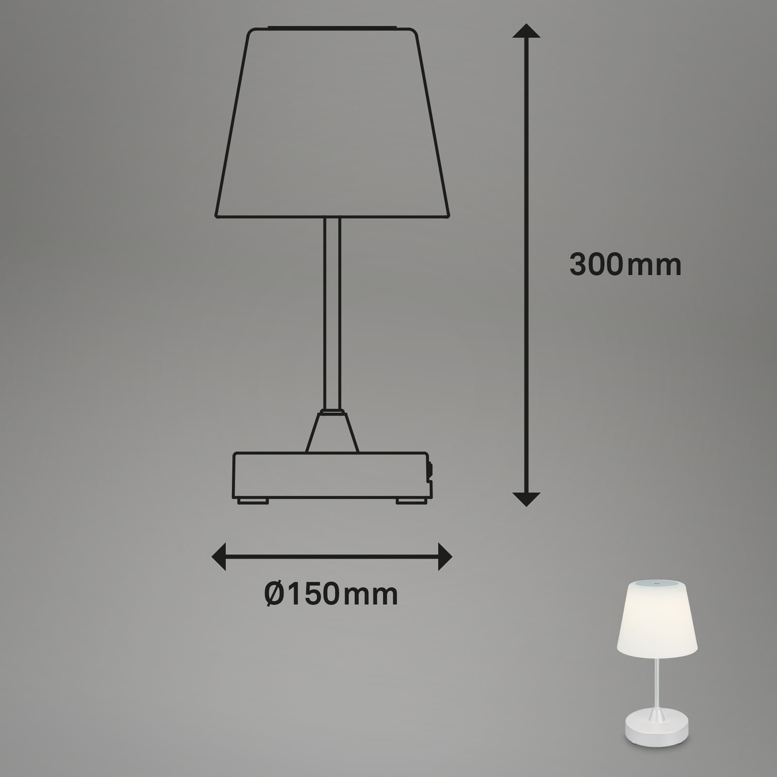 LED Akku Tischleuchte chrom-matt Maßzeichnung