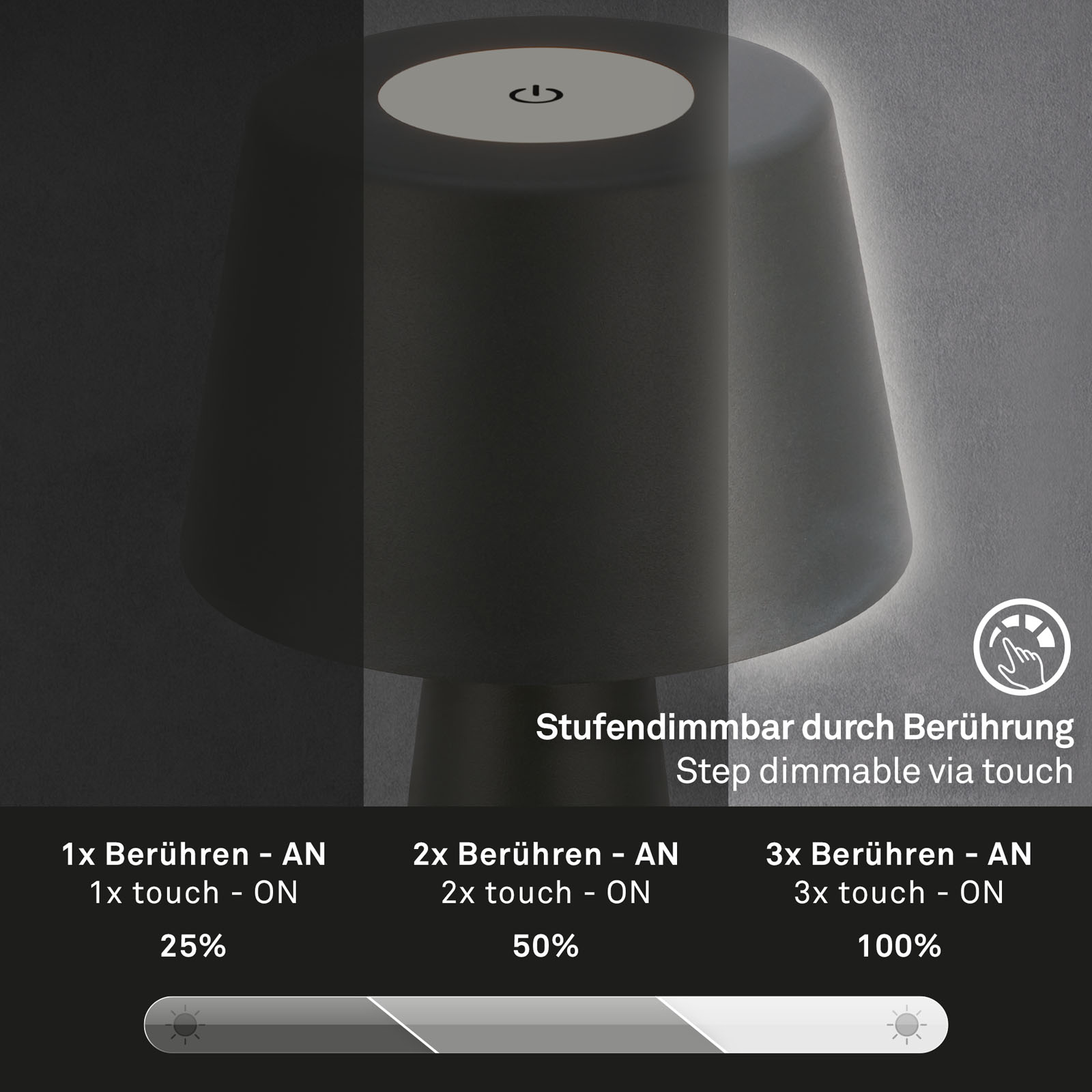 LED Akku-Tischleuchte schwarz Funktion