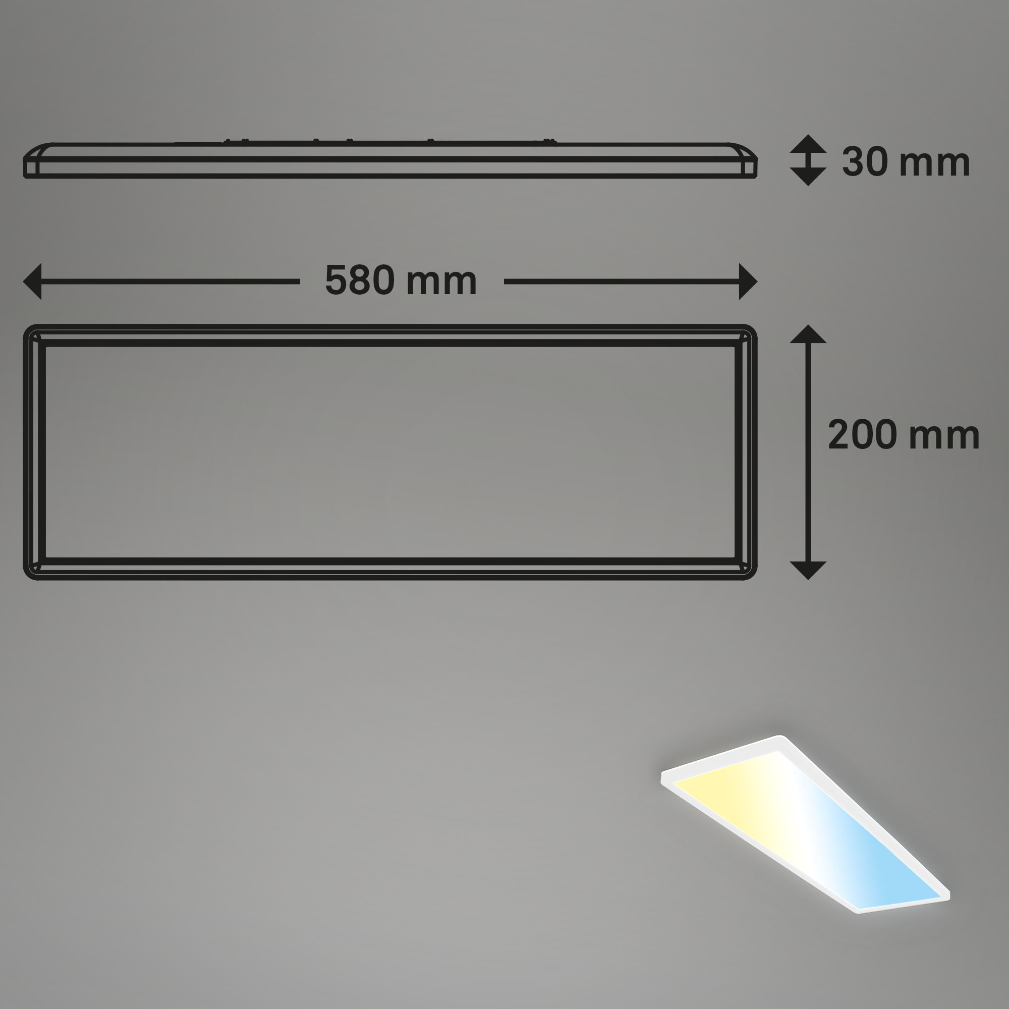 Ultraflaches CCT LED Panel Weiß Maßzeichnung