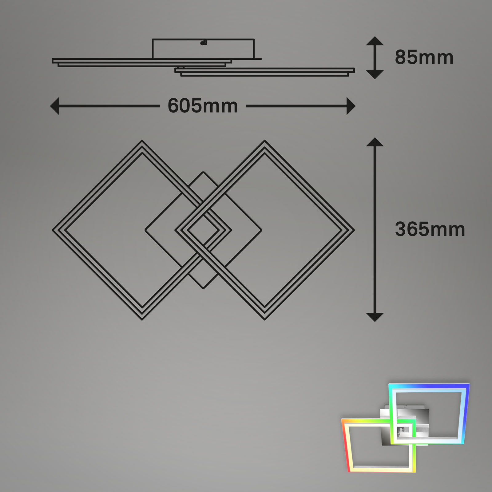 RGB CCT LED Deckenleuchte alu-chrom Maßzeichnung