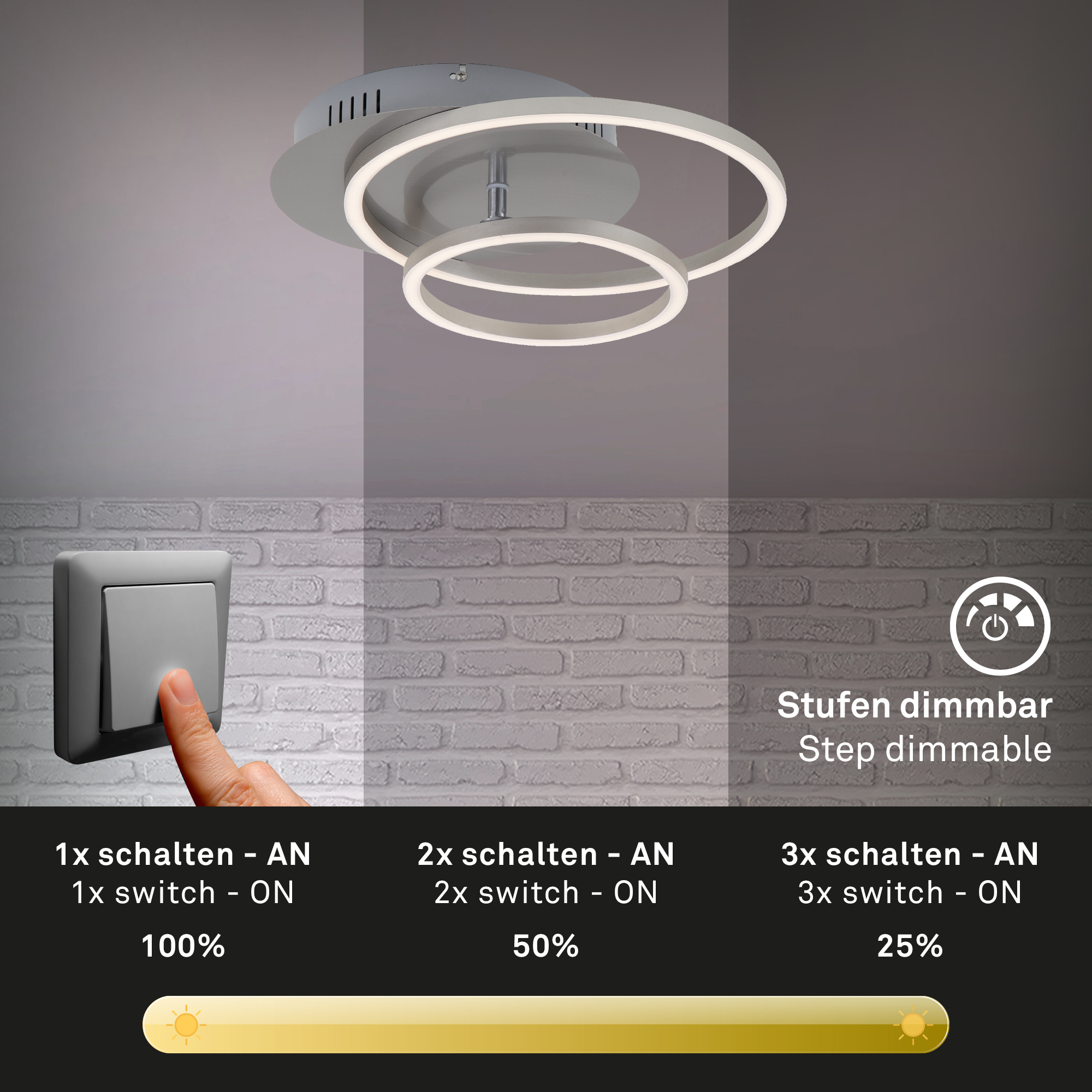 FramesLED Deckenleuchte-drehbar matt-nickel 1xLED + 1xLED 1 Funktion