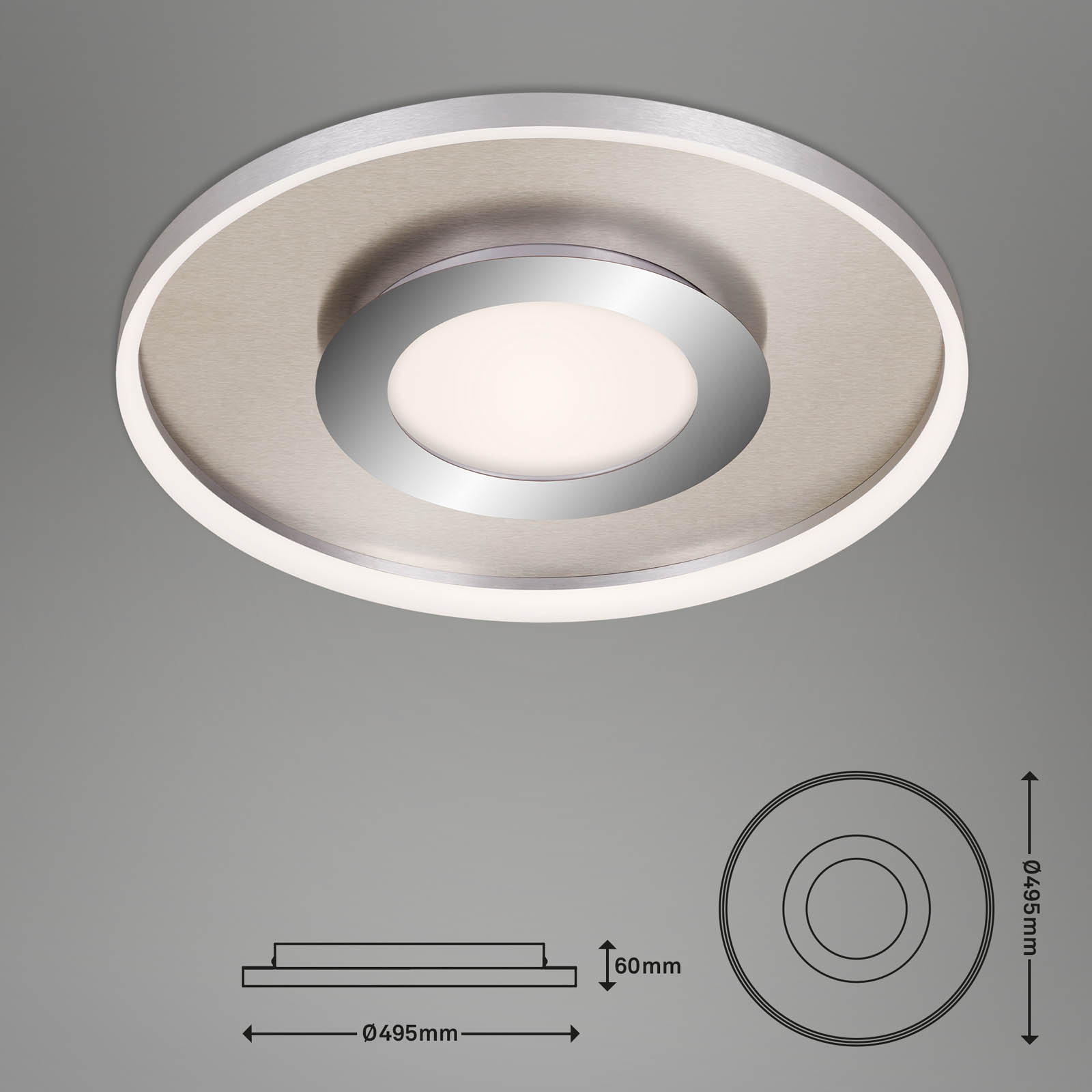 CCT LED Deckenleuchte matt-nickel-chrom-alu LED Maßzeichnung