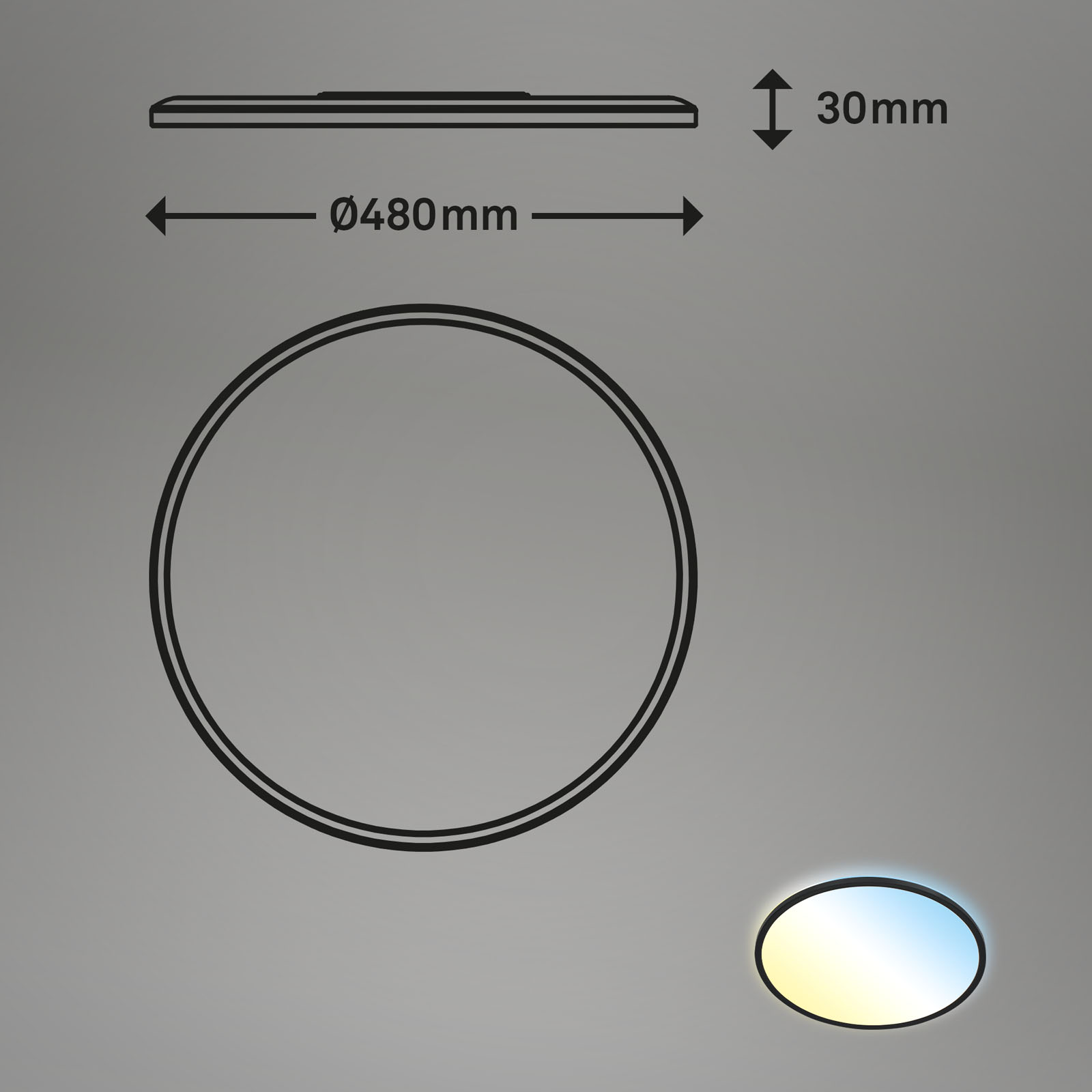 Ultraflaches CCT LED Panel schwarz Maße