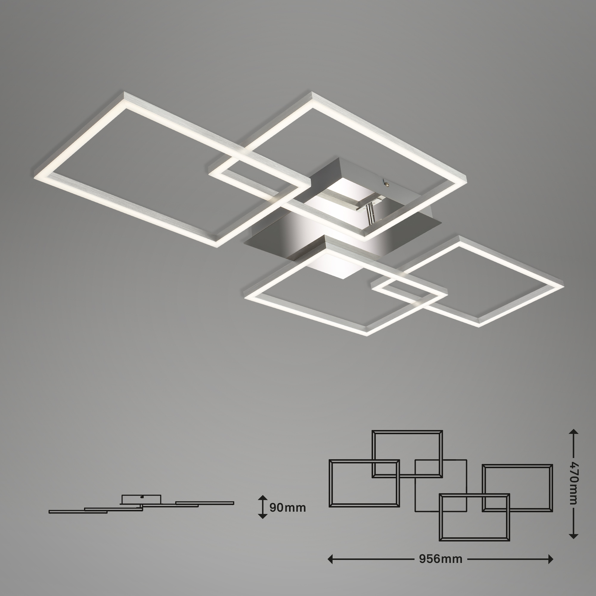 FRAME LED Decken- und Wandleuchte- drehbar chrom-alu LED Maßzeichnung